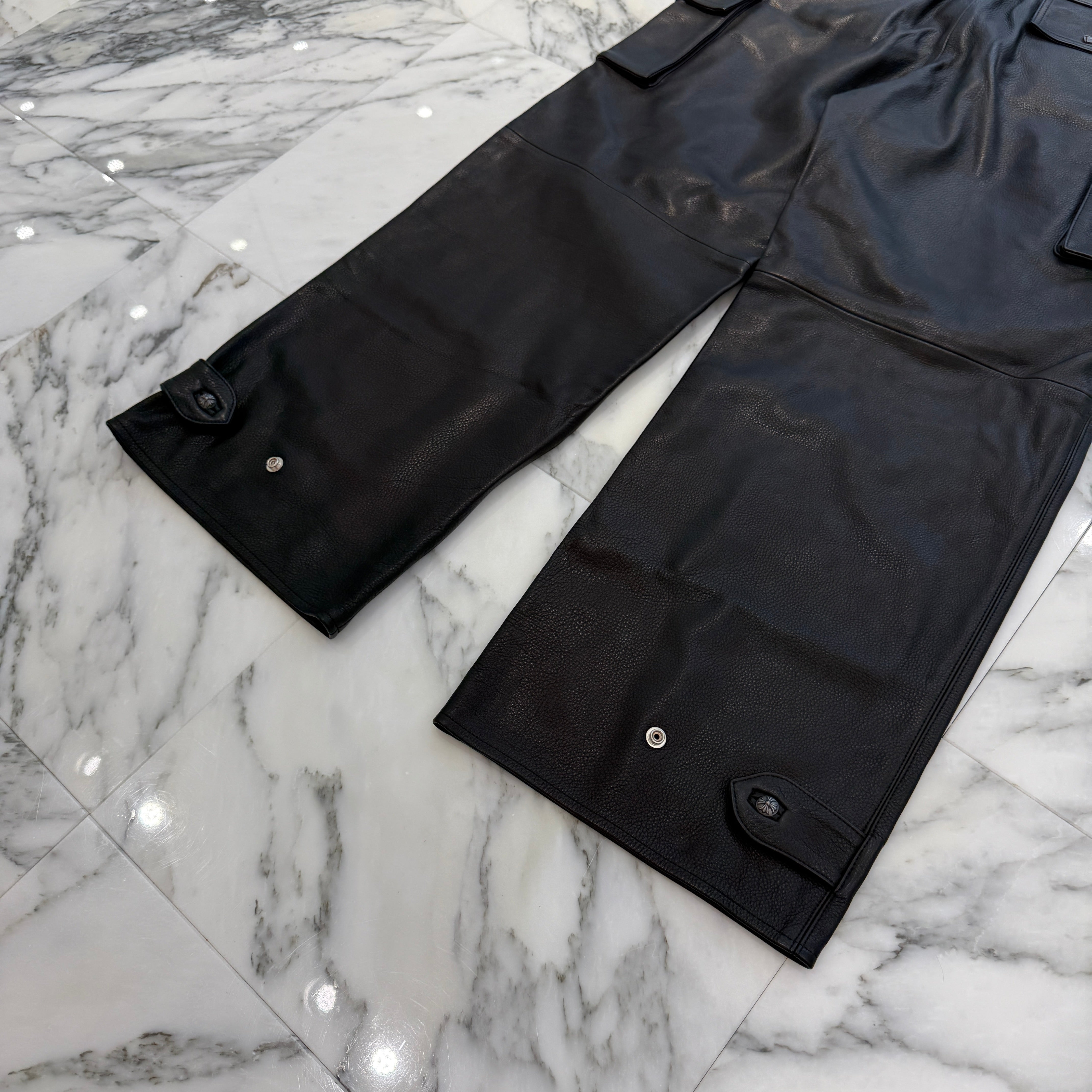 CHROME HEARTS Cross Ball Button Leather Cargo Pants Size 32 クロムハーツ クロスボールボタン レザー カーゴパンツ サイズ32