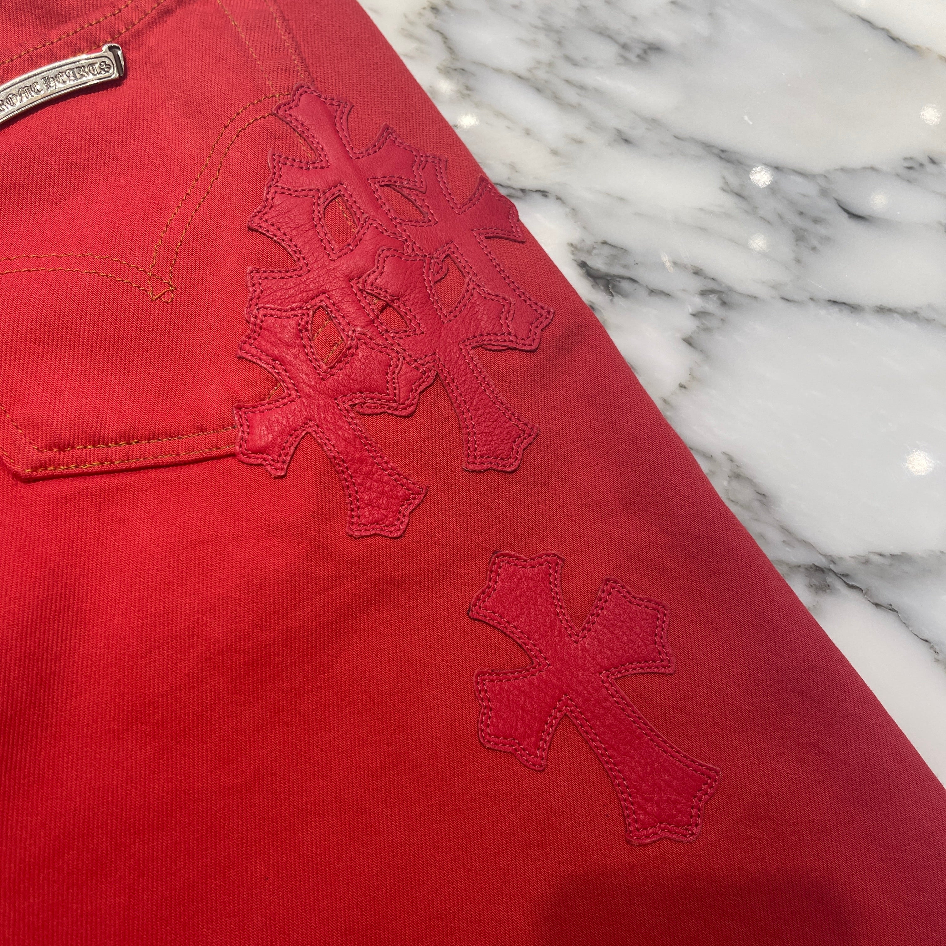 CHROME HEARTS × Levi's VNTG Cemetery Cross Leather Patch Denim Pants Size 34 クロムハーツ × リーバイス ヴィンテージ セメタリークロス レザーパッチ デニムパンツ サイズ34