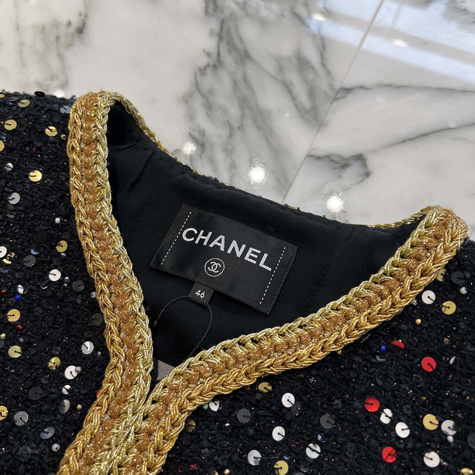 CHANEL 2022SS Collarless Sequin Jacket P72526V64243 Size 46 シャネル ノーカラー スパンコール ジャケット サイズ46