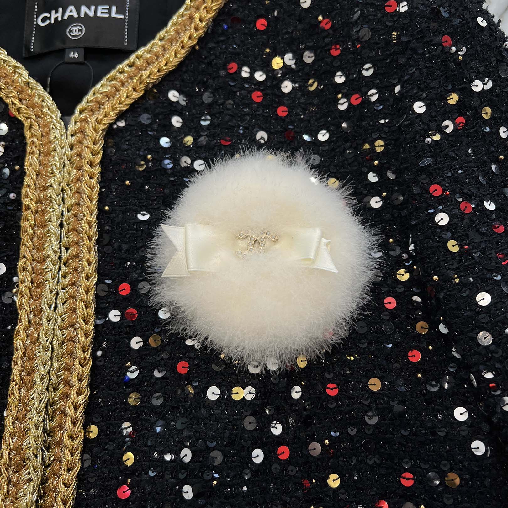CHANEL 2022SS Collarless Sequin Jacket P72526V64243 Size 46 シャネル ノーカラー スパンコール ジャケット サイズ46
