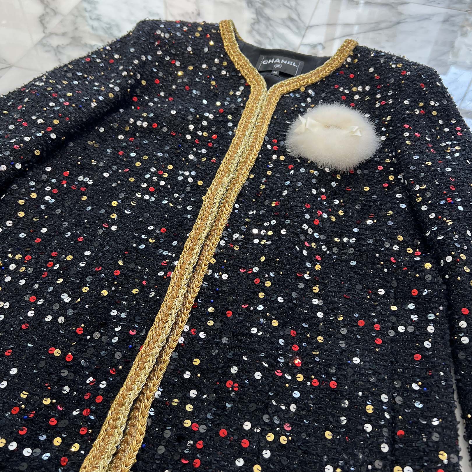 CHANEL 2022SS Collarless Sequin Jacket P72526V64243 Size 46 シャネル ノーカラー スパンコール ジャケット サイズ46
