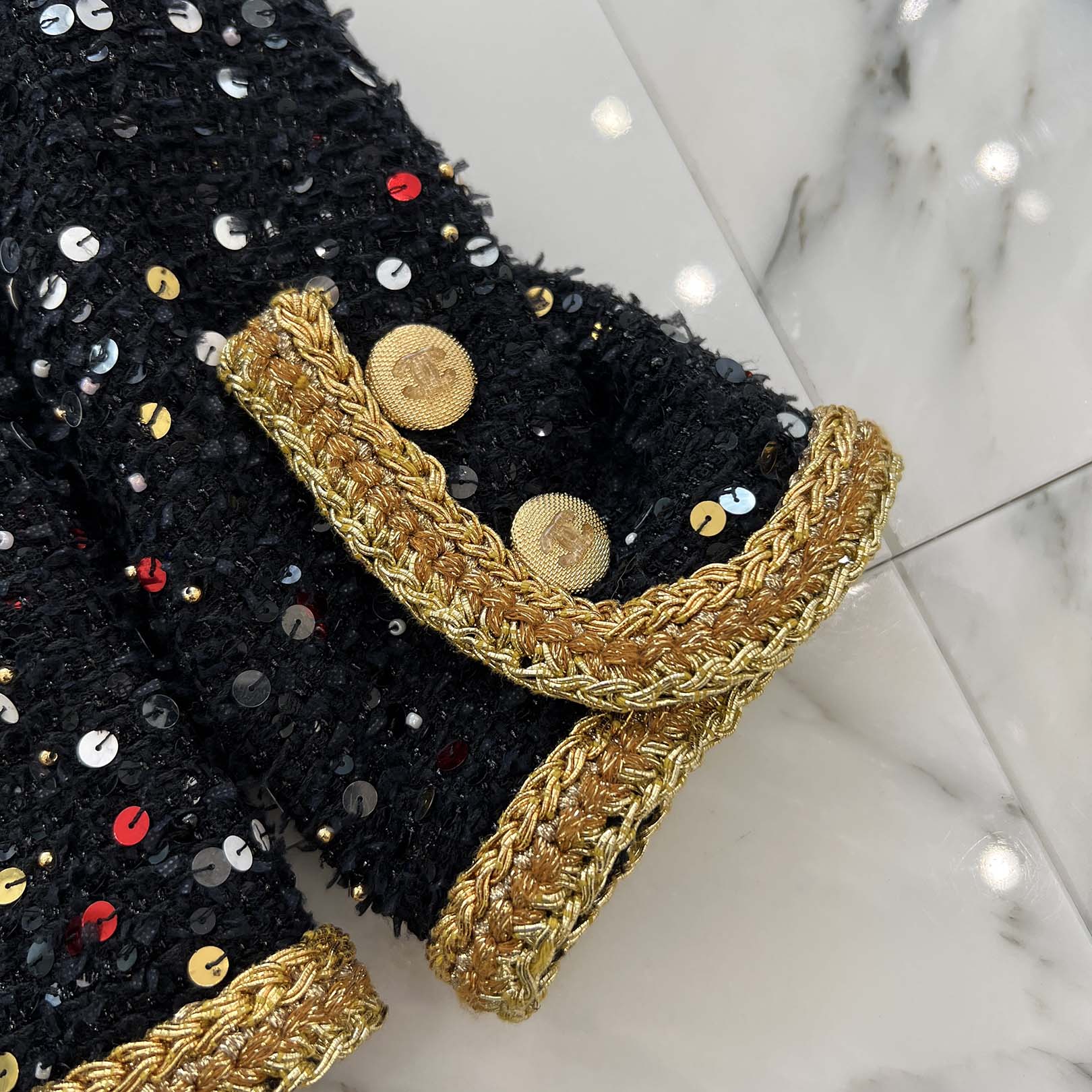 CHANEL 2022SS Collarless Sequin Jacket P72526V64243 Size 46 シャネル ノーカラー スパンコール ジャケット サイズ46