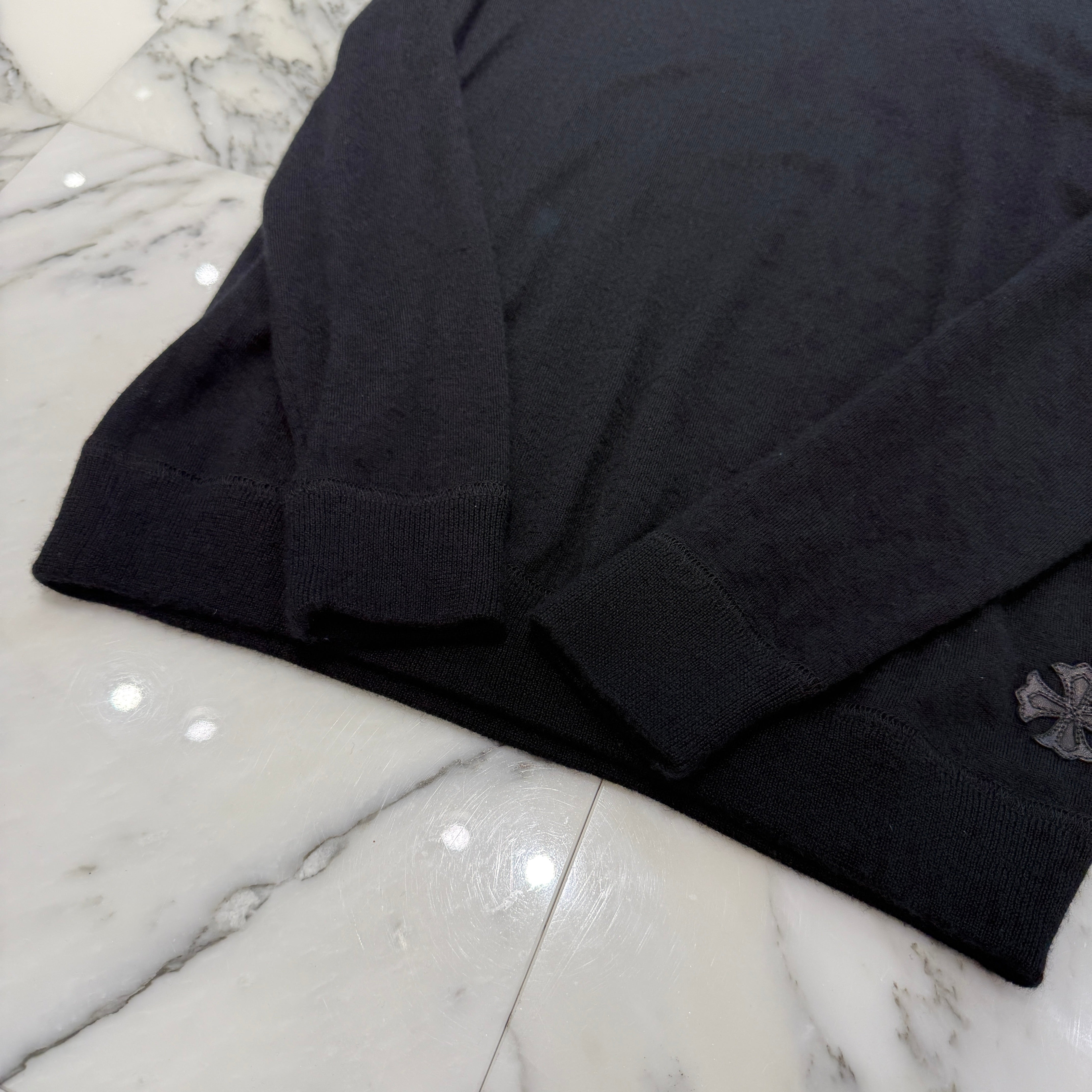 CHROME HEARTS Y NOT 1 Cross Leather Patch Cashmere Knit Sweater Size M クロムハーツ ワイノット 1クロスレザーパッチ カシミヤ ニットセーター サイズM