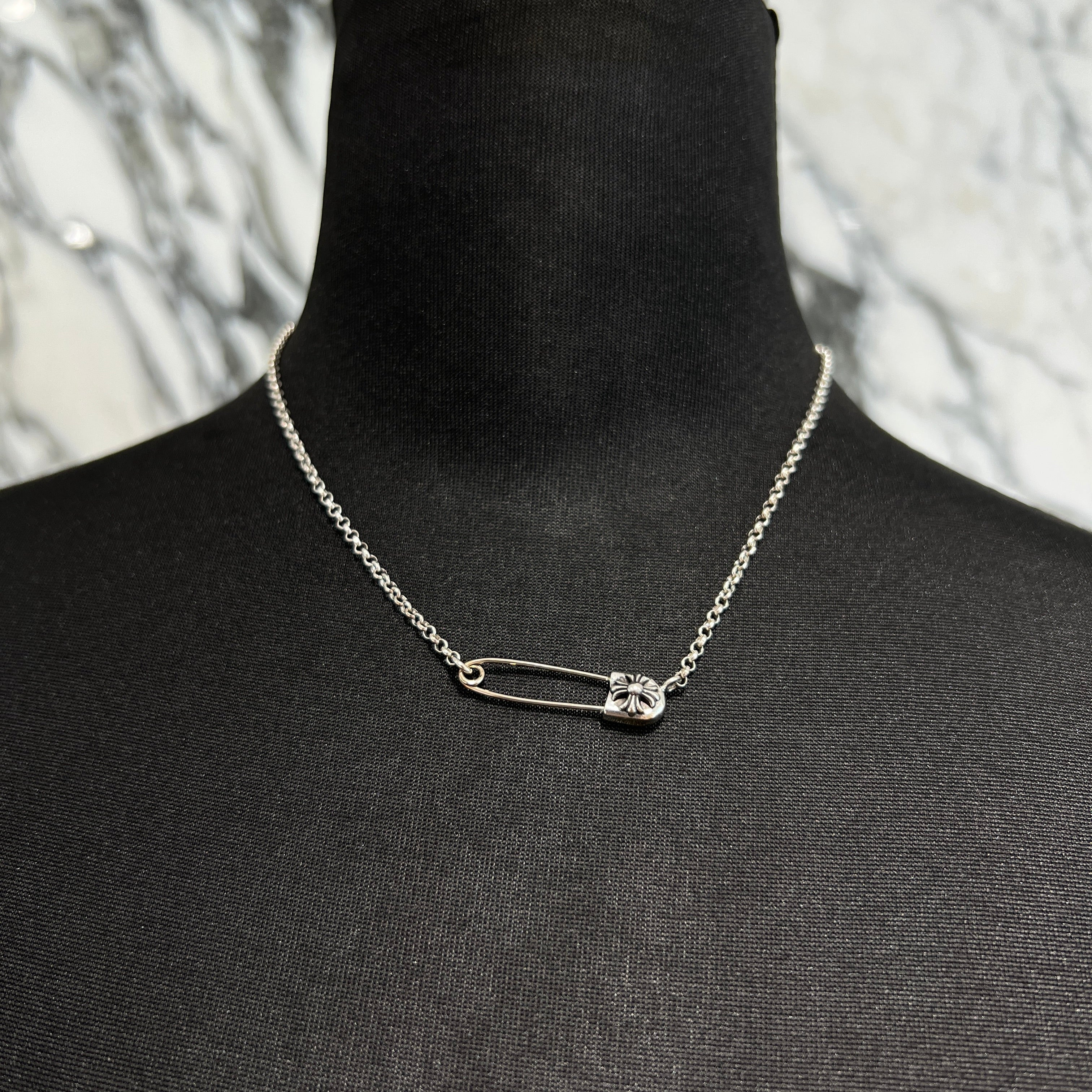 CHROME HEARTS Safety Pin Pendant Top Roll Chain Necklace Size 16 Inch クロムハーツ セーフティピン ペンダントトップ ロールチェーン ネックレス サイズ16インチ