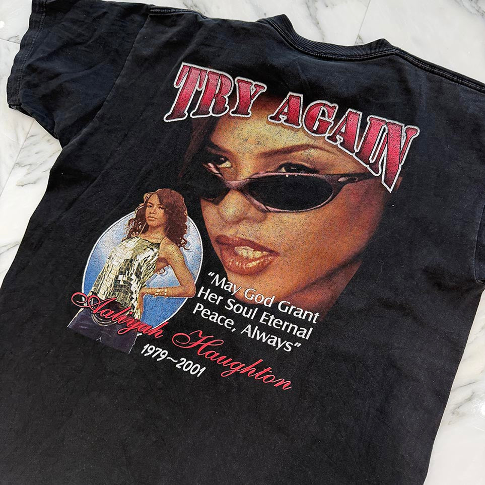 Vintage 00's Aaliyah Dana Haughton "Memorial Try Again" SAAD S/S Tee Size L 00's アリーヤ・ダナ・ホートン "メモリアルトライアゲイン" SAAD社製 Tシャツ サイズL