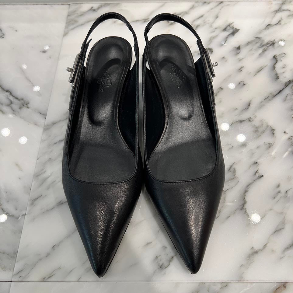 HERMES Pointed Toe Slingback Pumps Size 37 エルメス ポインテッド