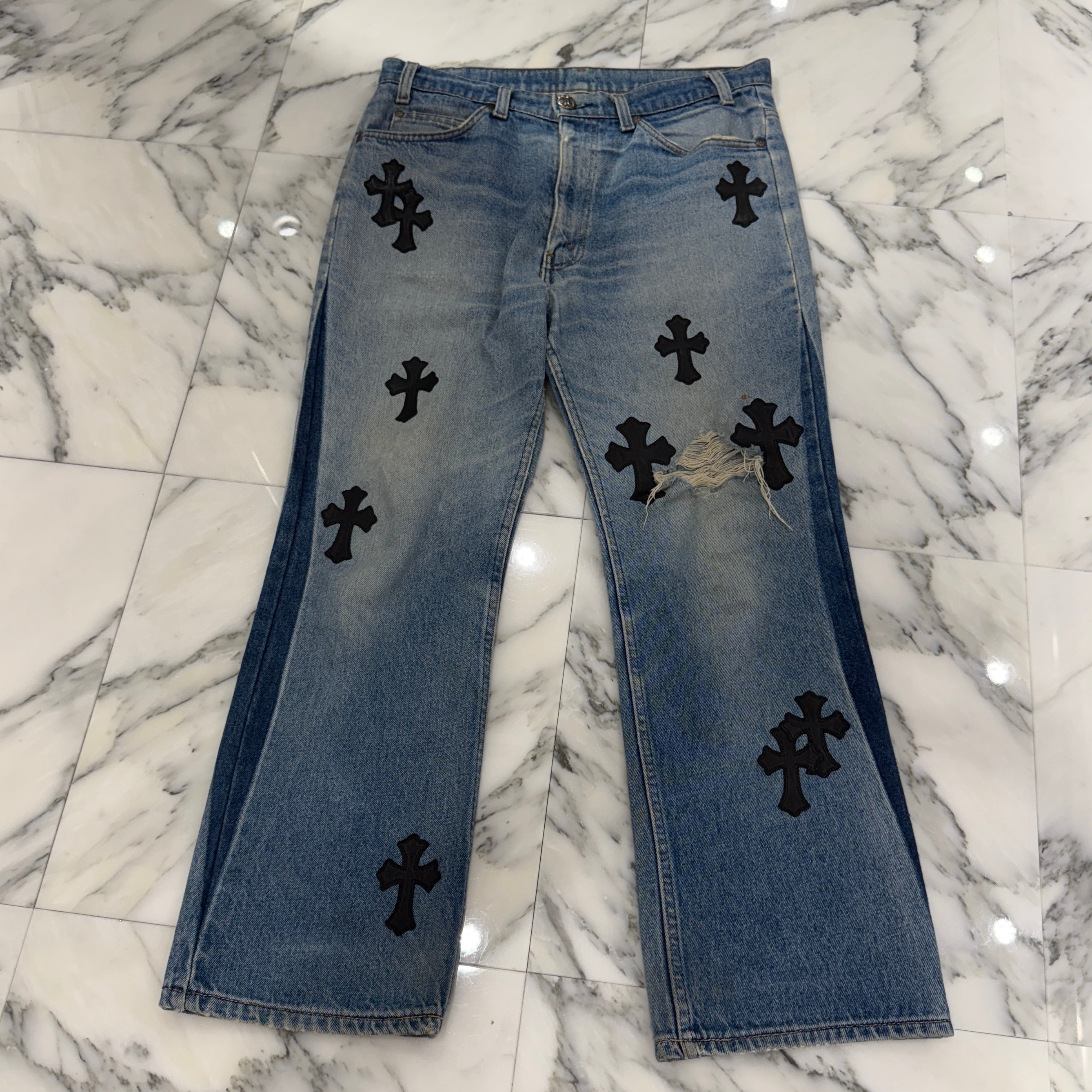 CHROME HEARTS × Levi's 517 VNTG Cross Leather Patch Denim Pants Size 33 クロムハーツ × リーバイス 517 ヴィンテージ クロスレザーパッチ デニムパンツ サイズ33