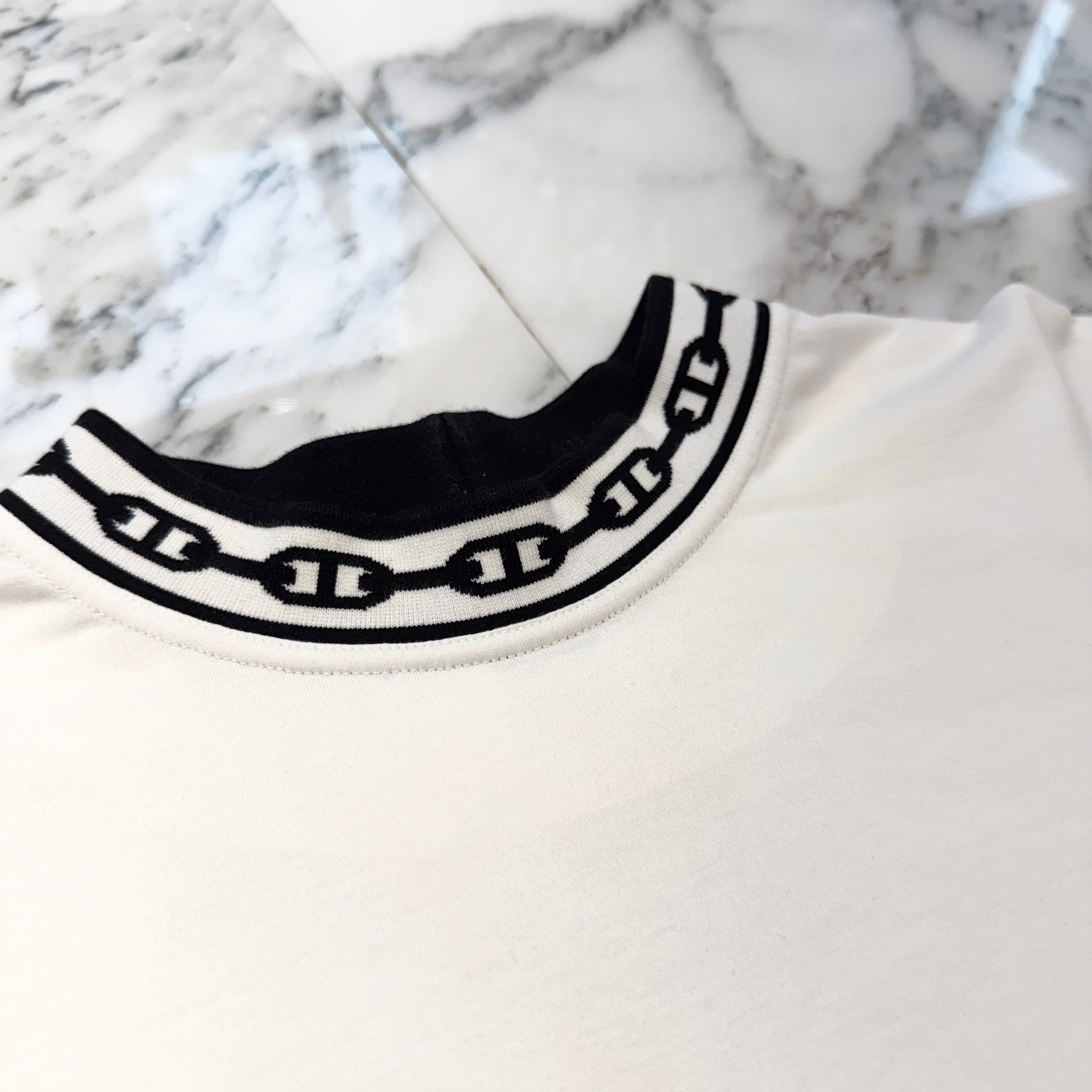 HERMES Neck Chaine d'Ancre Motif Shirt Dress 40802101208 Size 42 エルメス ネック シェーヌダンクル モチーフ シャツ ワンピース サイズ42