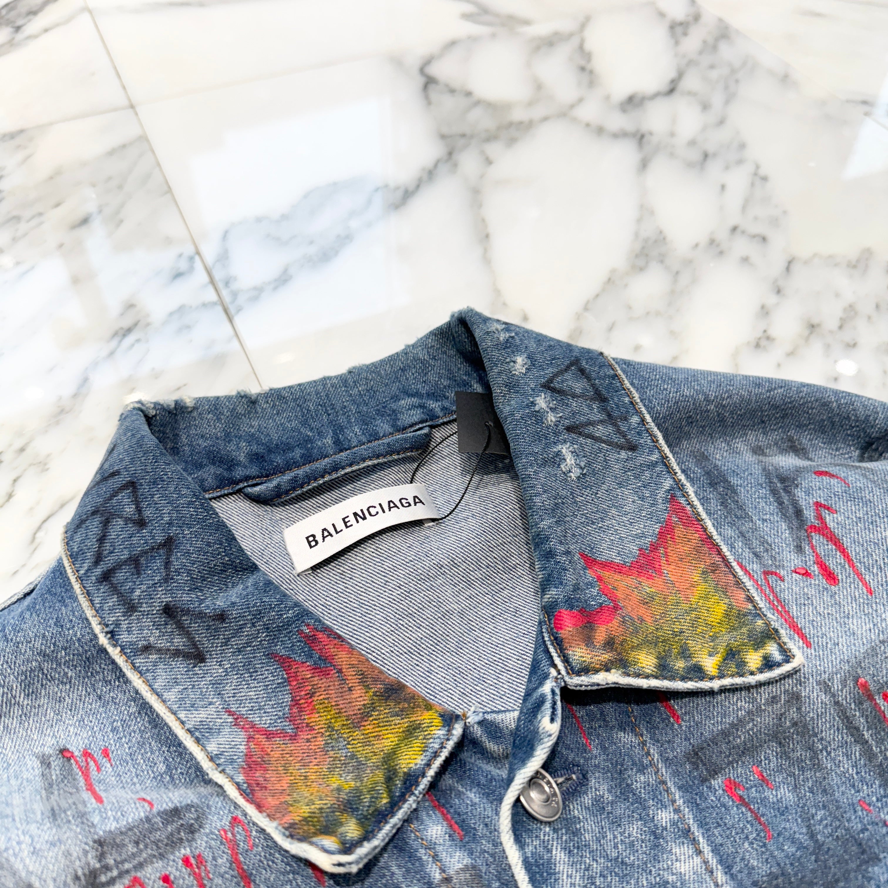 BALENCIAGA 2018AW Glafitti Oversized Denim Jacket 530723 TXE08 Size34 バレンシアガ グラフィティ オーバーサイズ デニムジャケット サイズ34