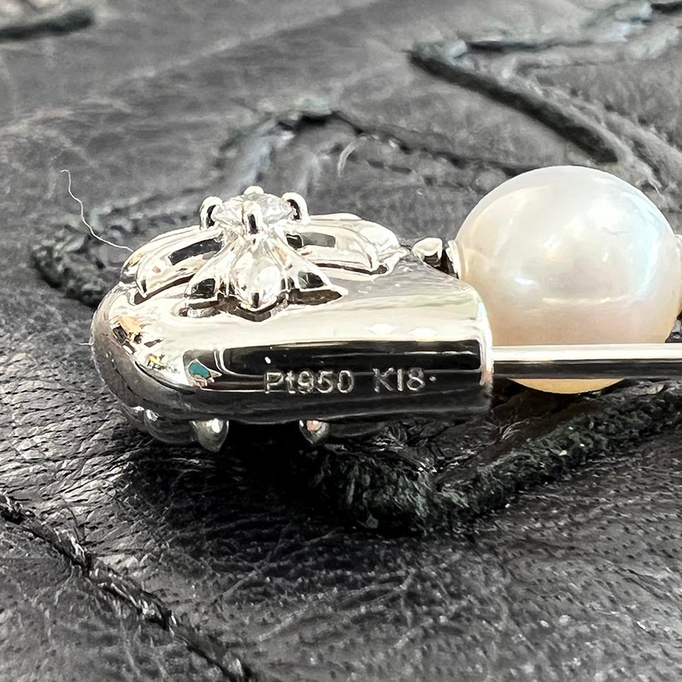CHROME HEARTS × MIKIMOTO K18 WG Pearl Safety Pin 1 Diamond Pendant Top クロムハーツ × ミキモト 18K WG パールセーフティピン 1ダイヤモンド ペンダントトップ