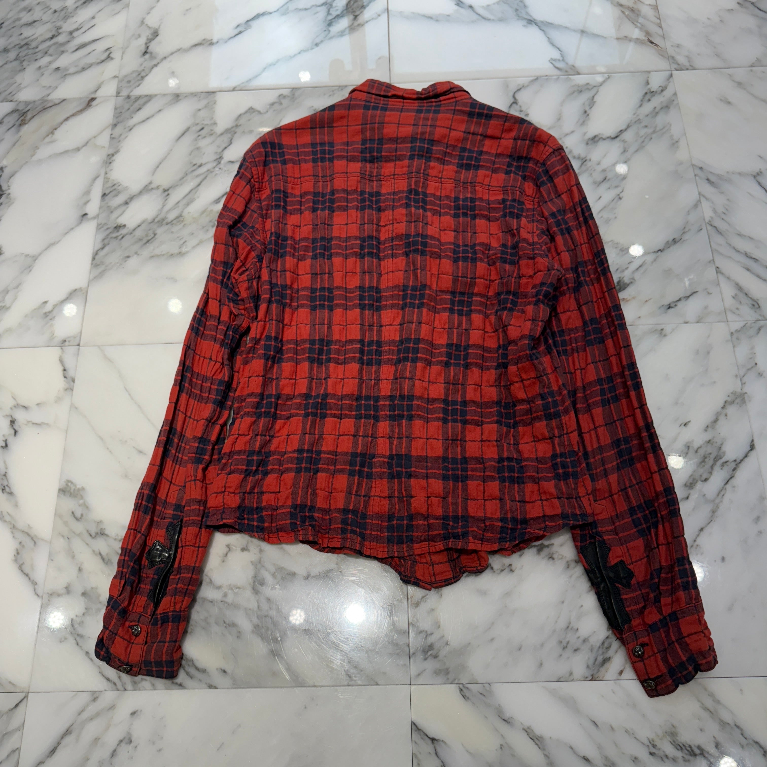 CHROME HEARTS Cross Ball Button Leather Cross Patch Check Shirt Size M クロムハーツ クロスボールボタン レザークロスパッチ チェックシャツ サイズM