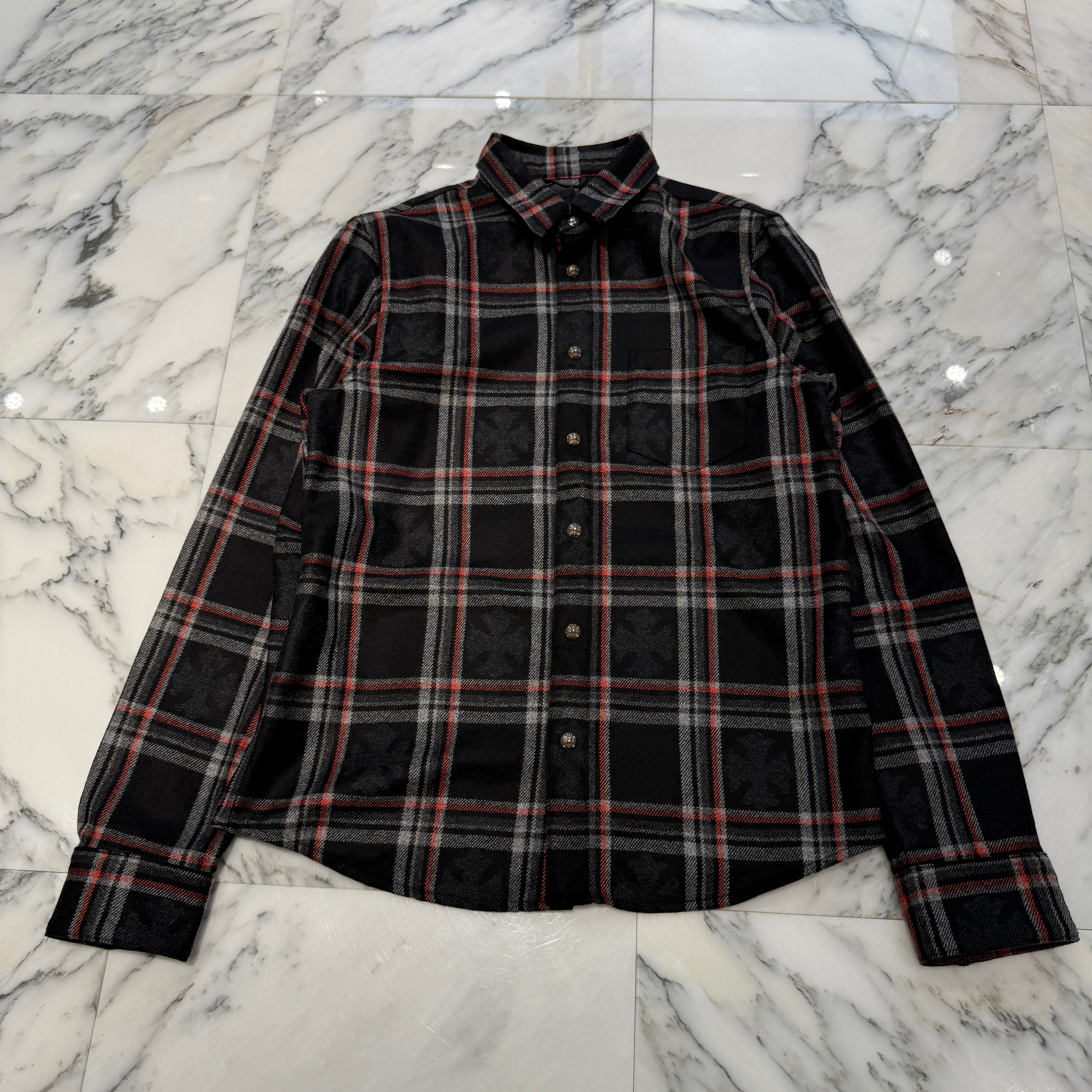 CHROME HEARTS 2025SS Y NOT Cross Ball Button Cashmere Check Shirt Size M クロムハーツ ワイノット クロスボールボタン カシミヤ チェックシャツ サイズM