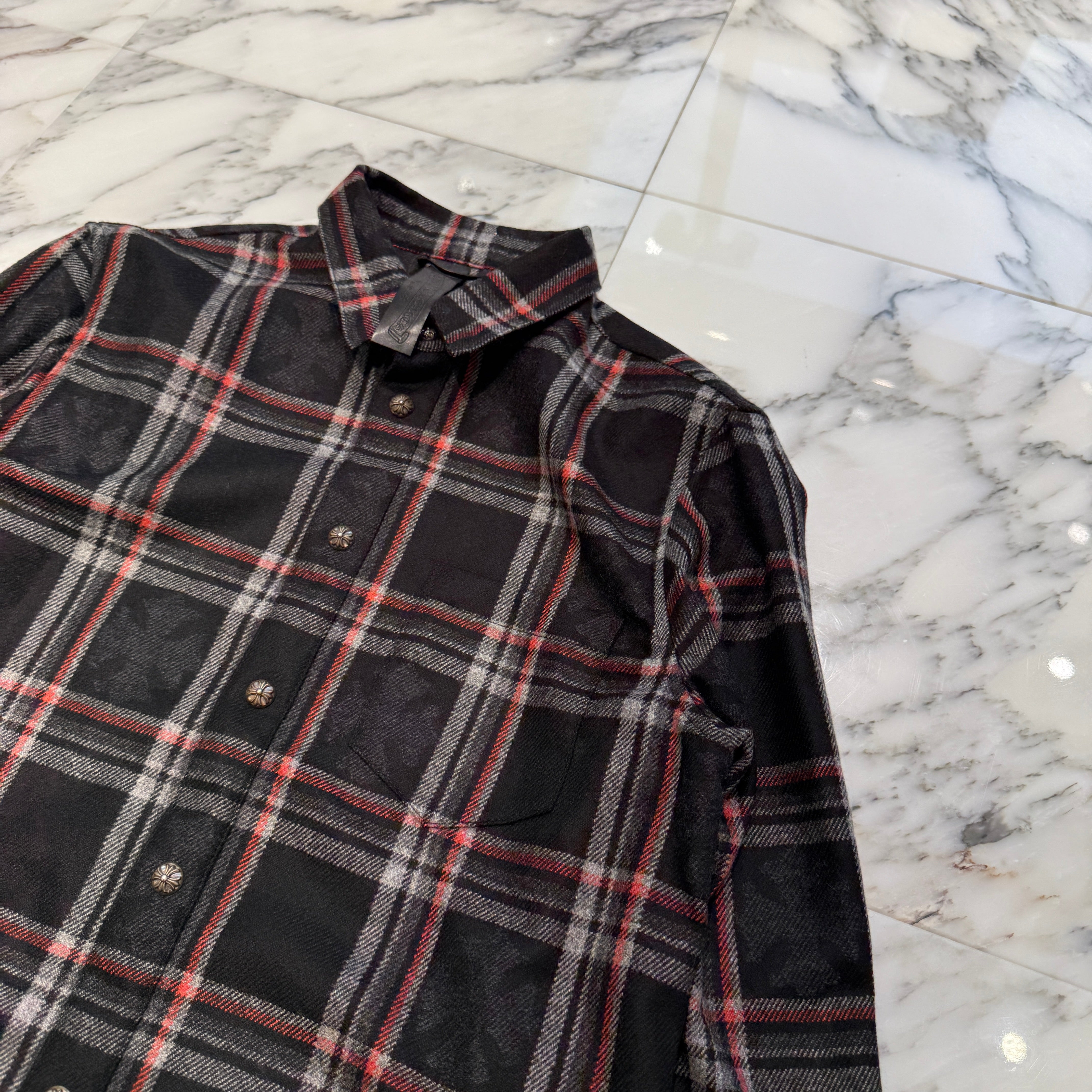 CHROME HEARTS 2025SS Y NOT Cross Ball Button Cashmere Check Shirt Size M クロムハーツ ワイノット クロスボールボタン カシミヤ チェックシャツ サイズM