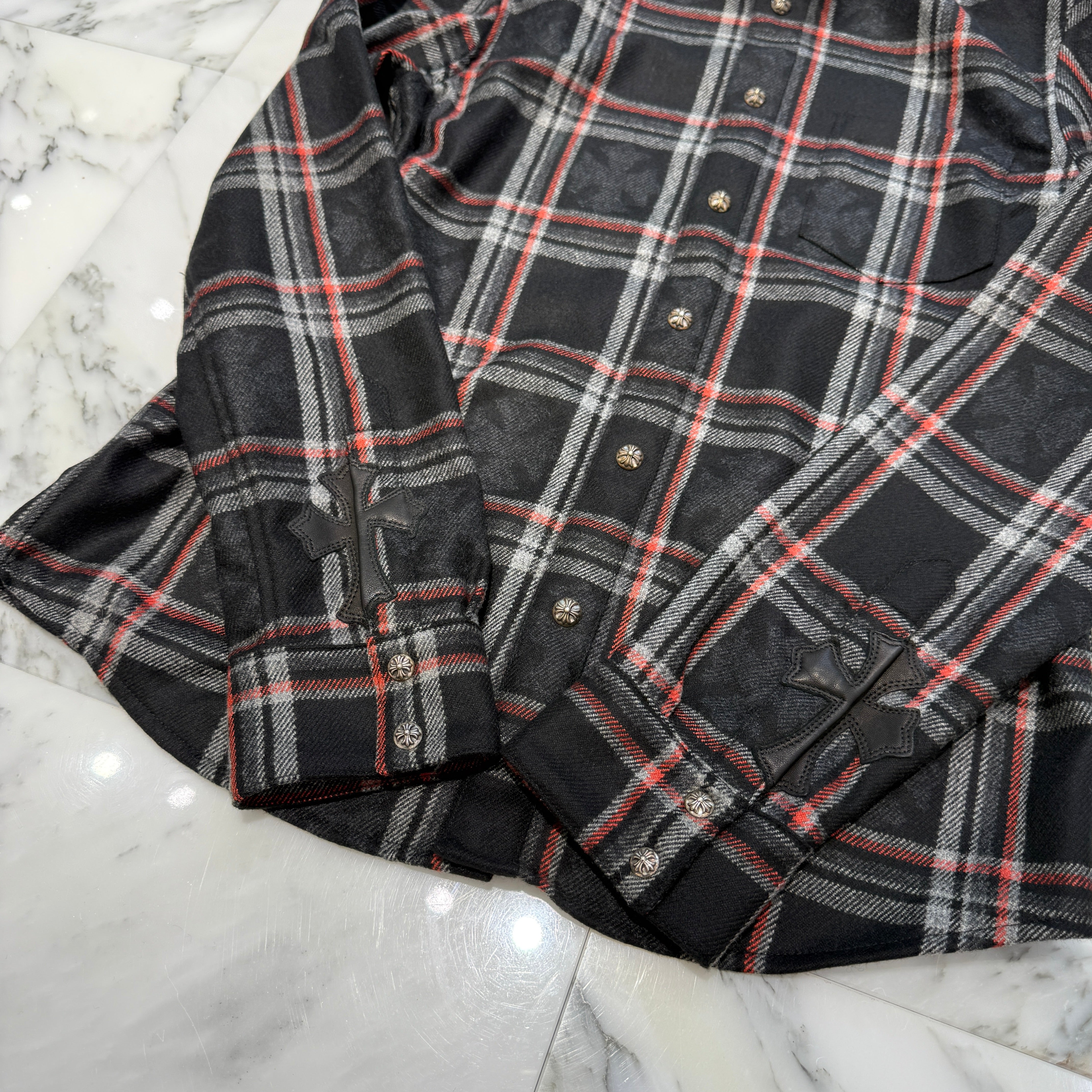 CHROME HEARTS 2025SS Y NOT Cross Ball Button Cashmere Check Shirt Size M クロムハーツ ワイノット クロスボールボタン カシミヤ チェックシャツ サイズM