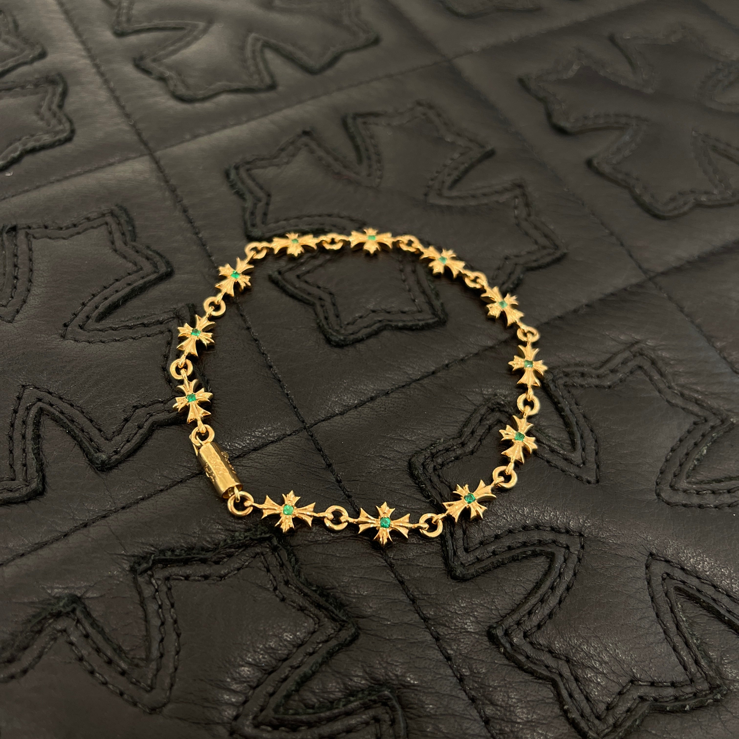 CHROME HEARTS 22K Tiny E CH Plus Pave Emerald Bracelet 12LINK クロムハーツ 22K タイニーE CHプラス パヴェエメラルド ブレスレット 12リンク