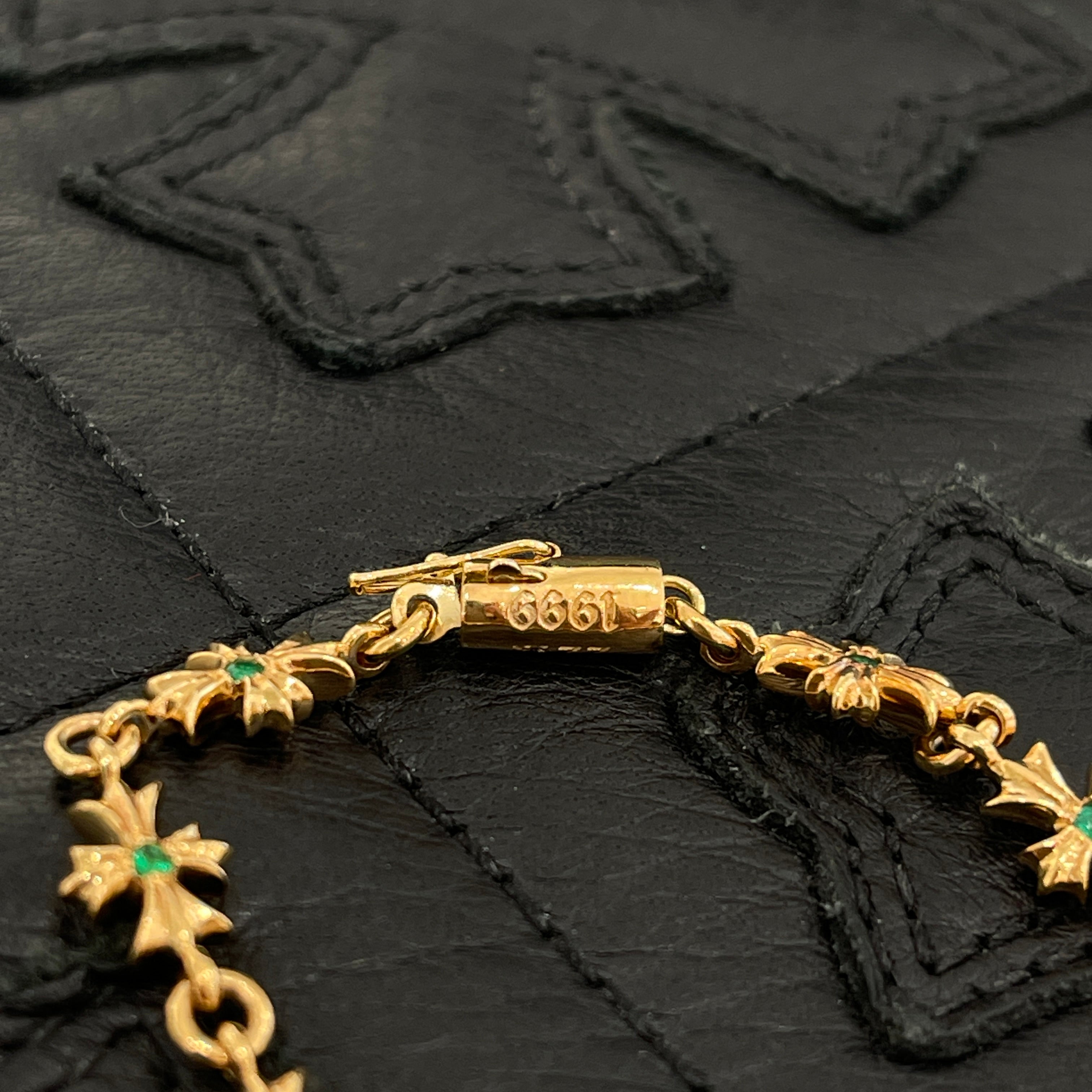 CHROME HEARTS 22K Tiny E CH Plus Pave Emerald Bracelet 12LINK