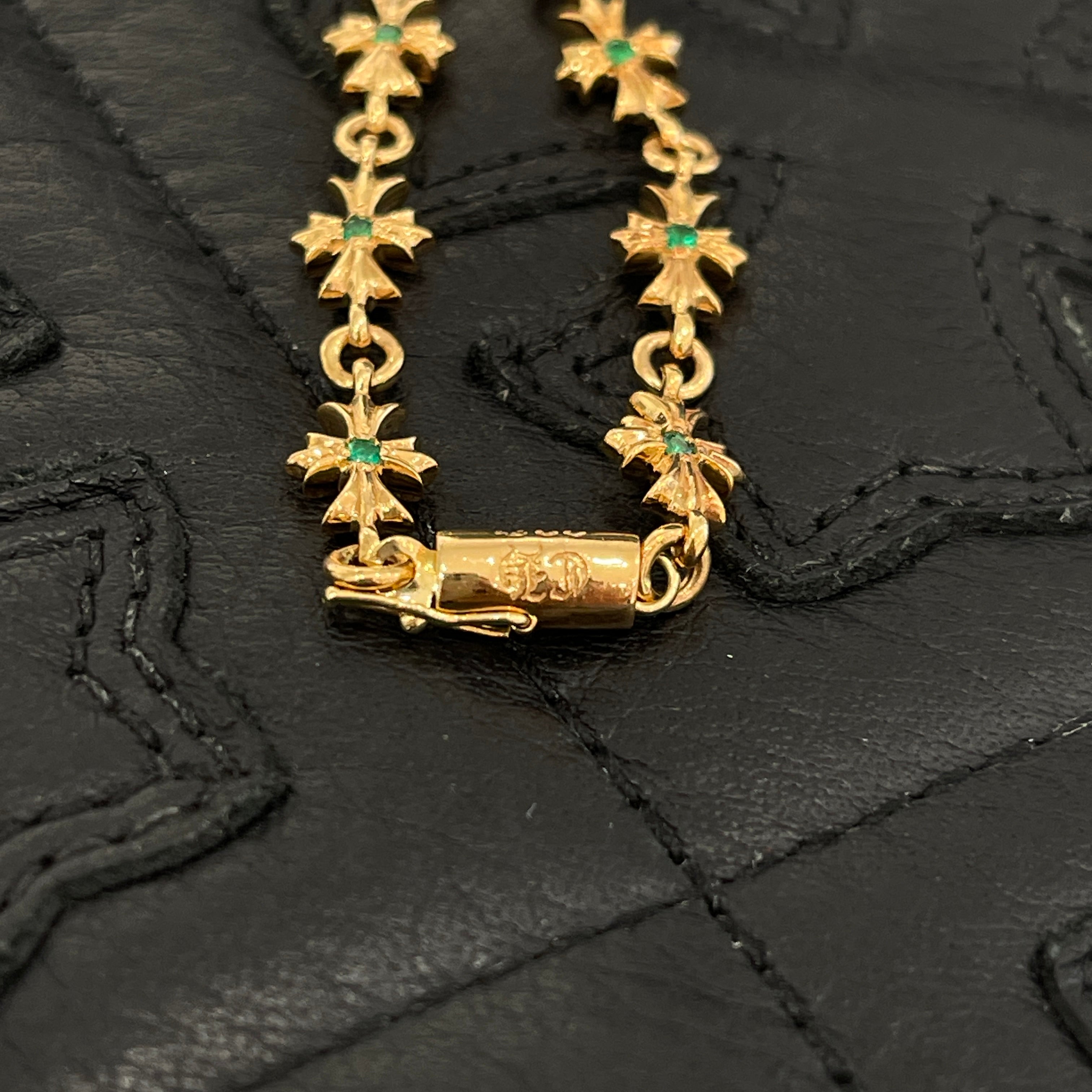 CHROME HEARTS 22K Tiny E CH Plus Pave Emerald Bracelet 12LINK