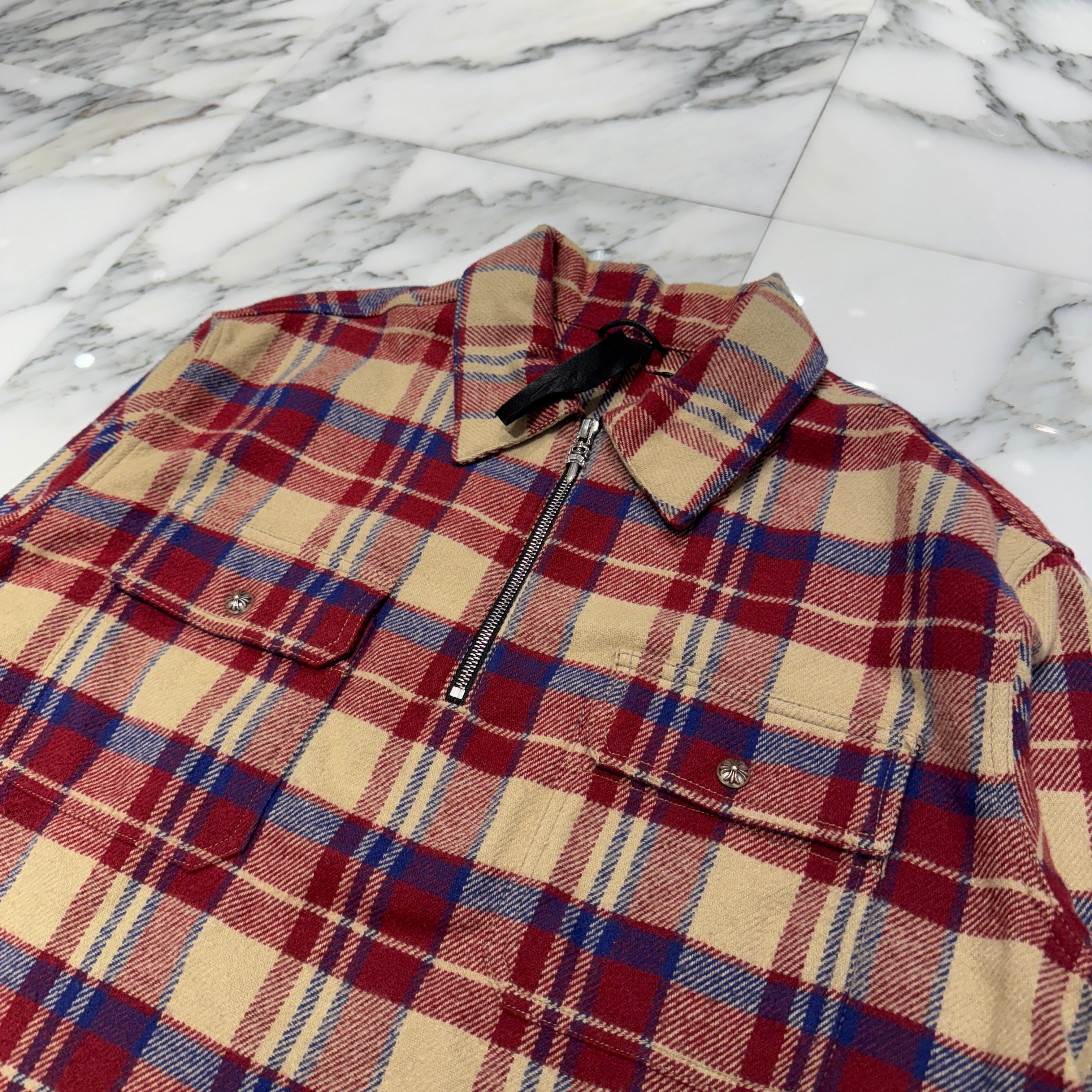 CHROME HEARTS Y NOT UNDER DOG Half Zip Pullover Check Shirt Size L クロムハーツ ワイノット アンダードッグ ハーフジップ プルオーバーチェックシャツ サイズL