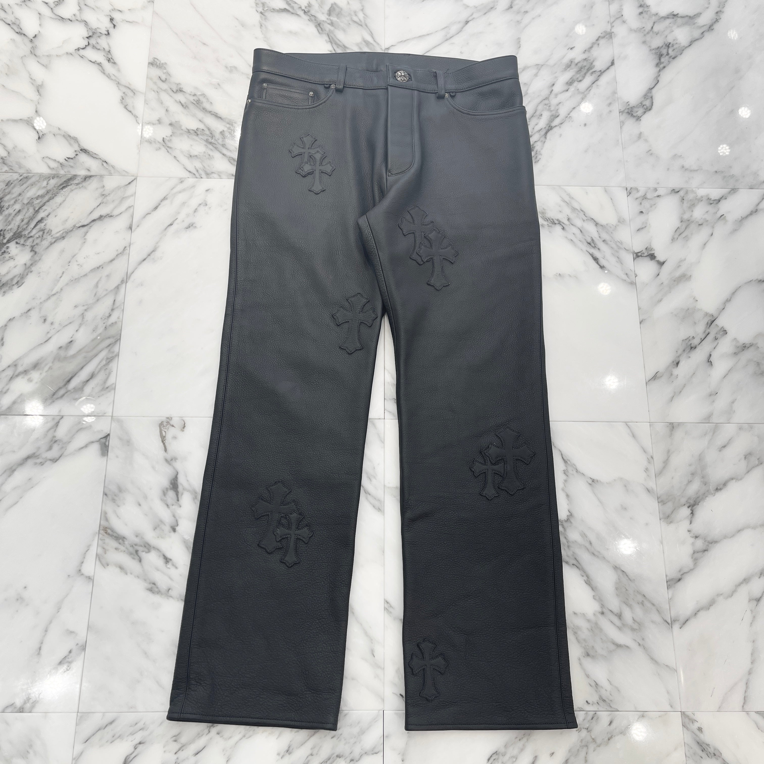 CHROME HEARTS Cross Patch Leather Long Pants Size 34 クロムハーツ クロスパッチ レザーロングパンツ サイズ34