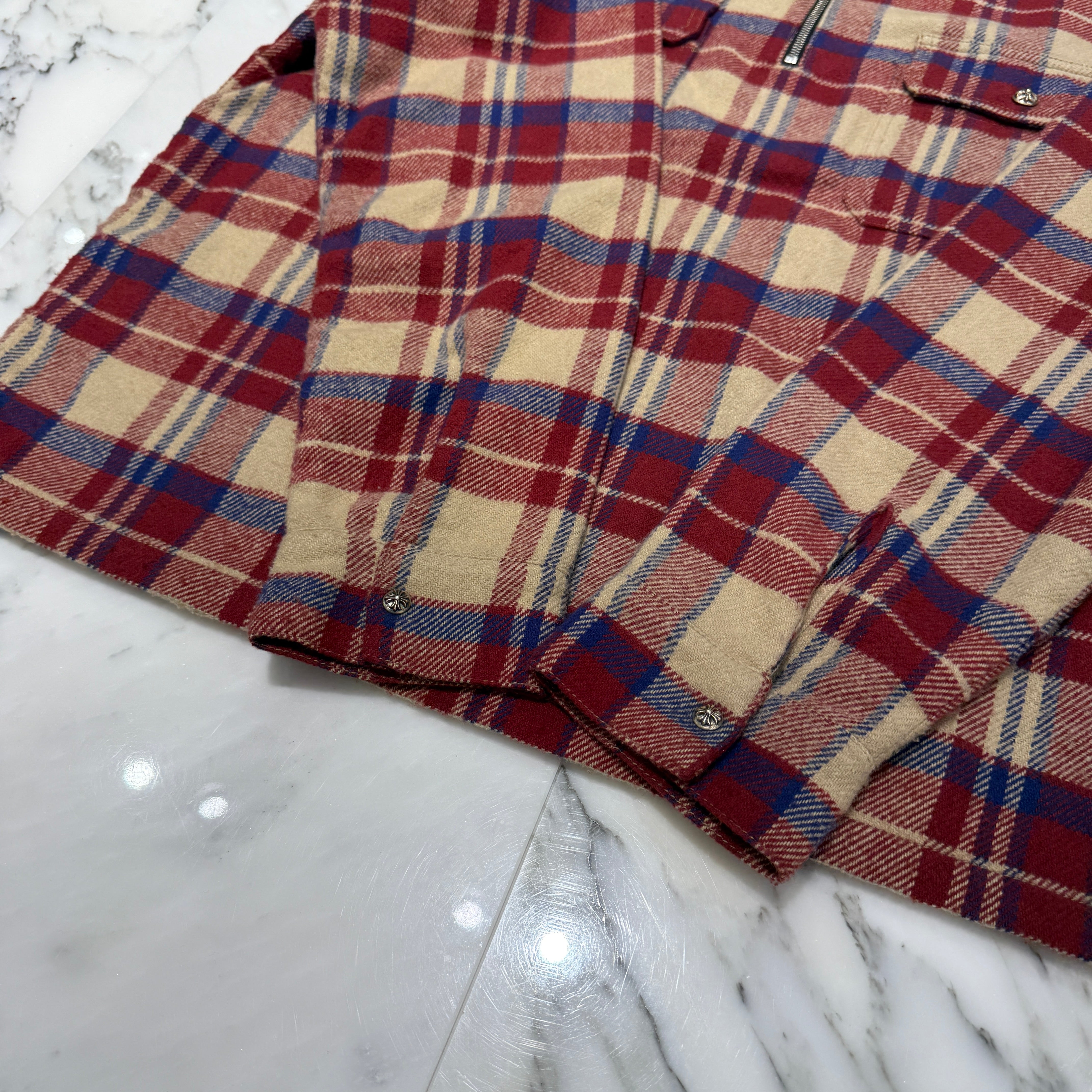 CHROME HEARTS Y NOT UNDER DOG Half Zip Pullover Check Shirt Size L クロムハーツ ワイノット アンダードッグ ハーフジップ プルオーバーチェックシャツ サイズL