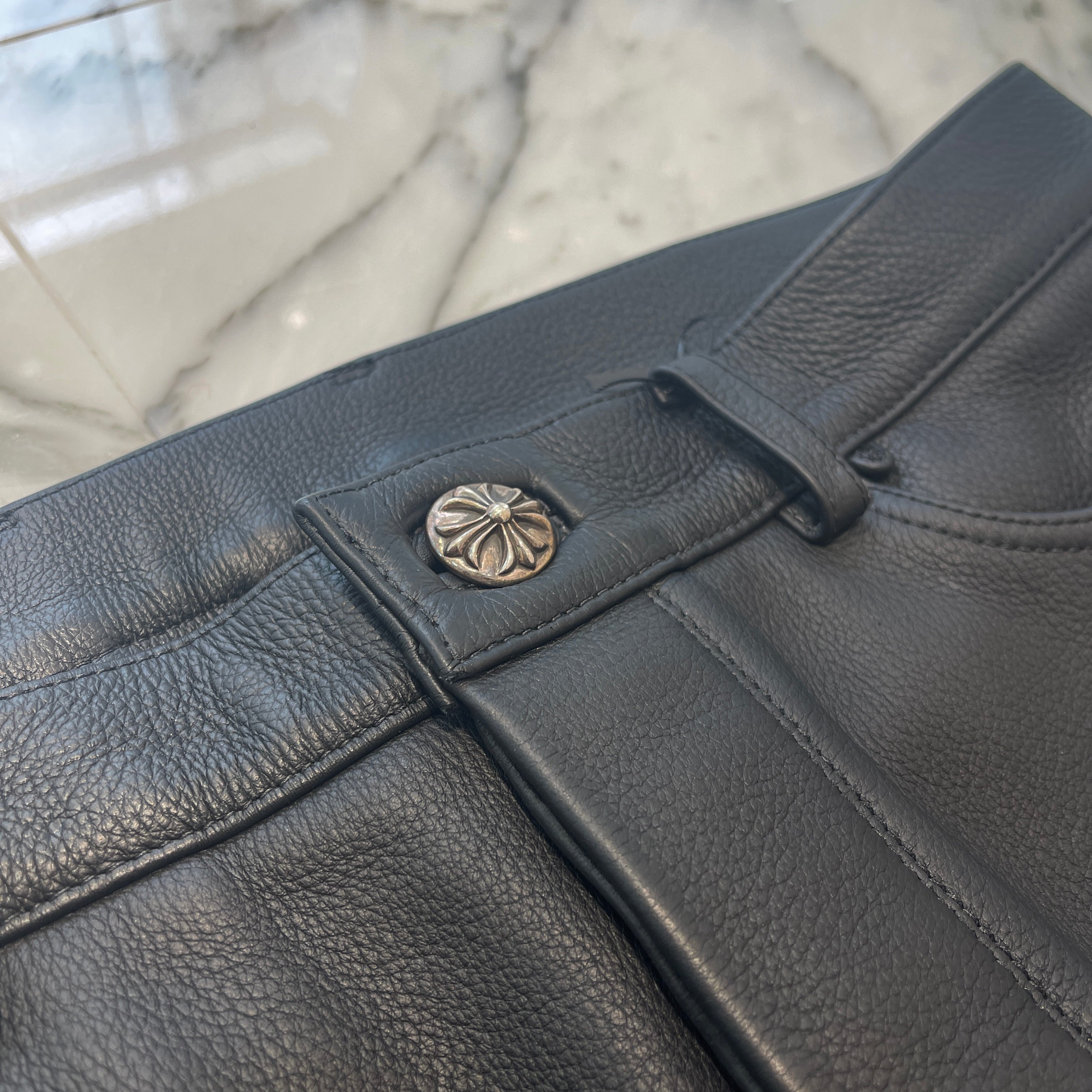 CHROME HEARTS Cross Patch Leather Long Pants Size 34 クロムハーツ クロスパッチ レザーロングパンツ サイズ34