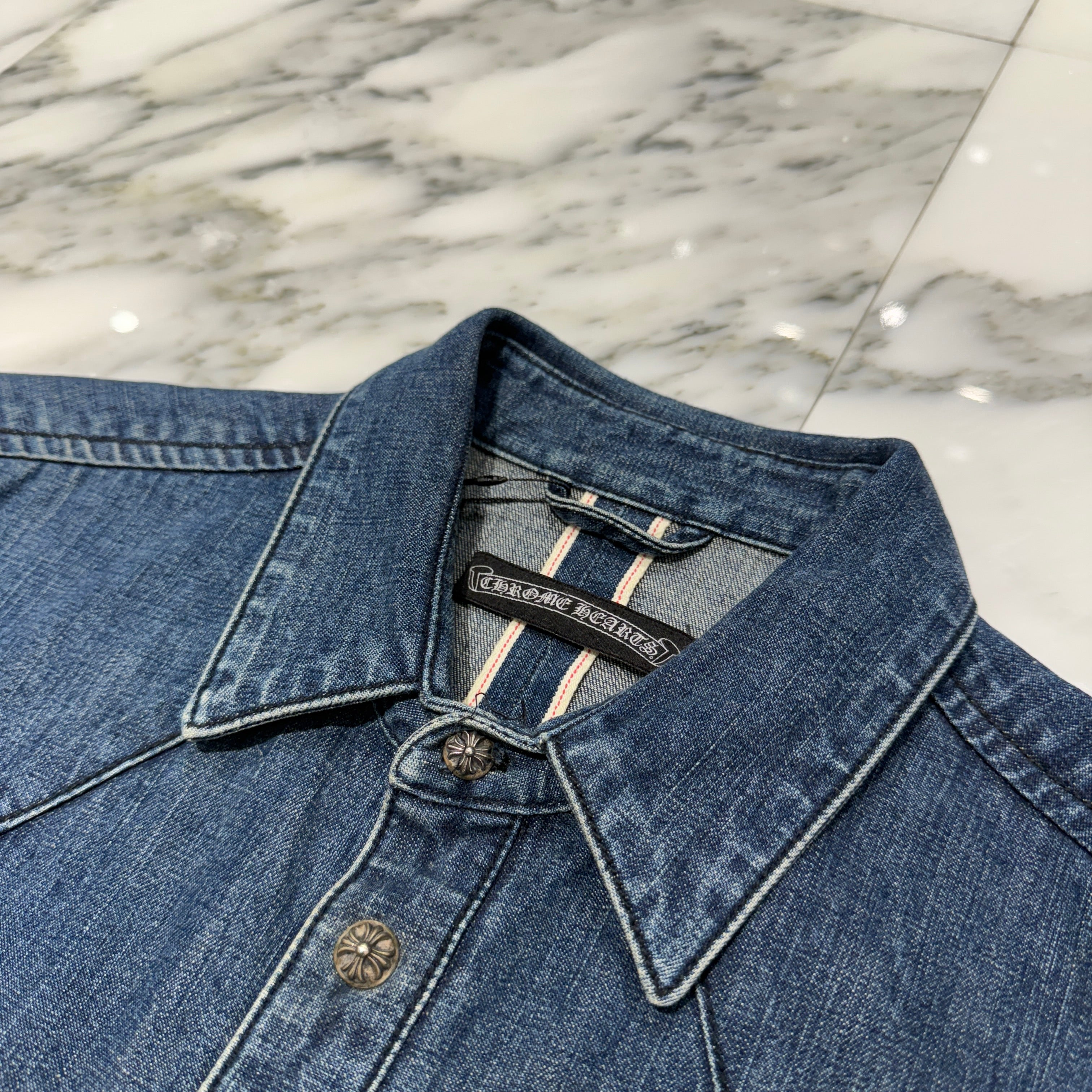 CHROME HEARTS Cross Ball Button Leather Cross Patch Denim Western