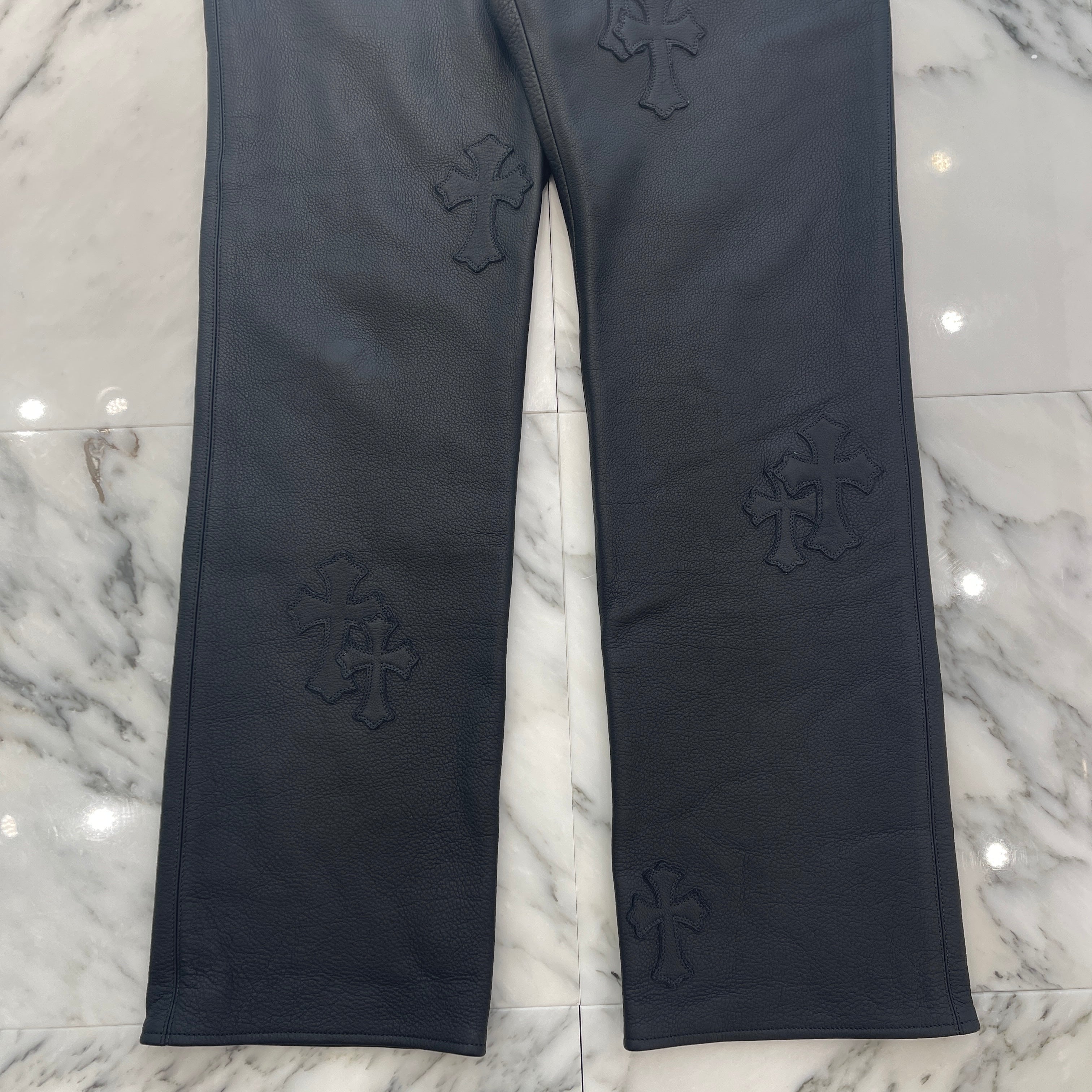 CHROME HEARTS Cross Patch Leather Long Pants Size 34 クロムハーツ クロスパッチ レザーロングパンツ サイズ34