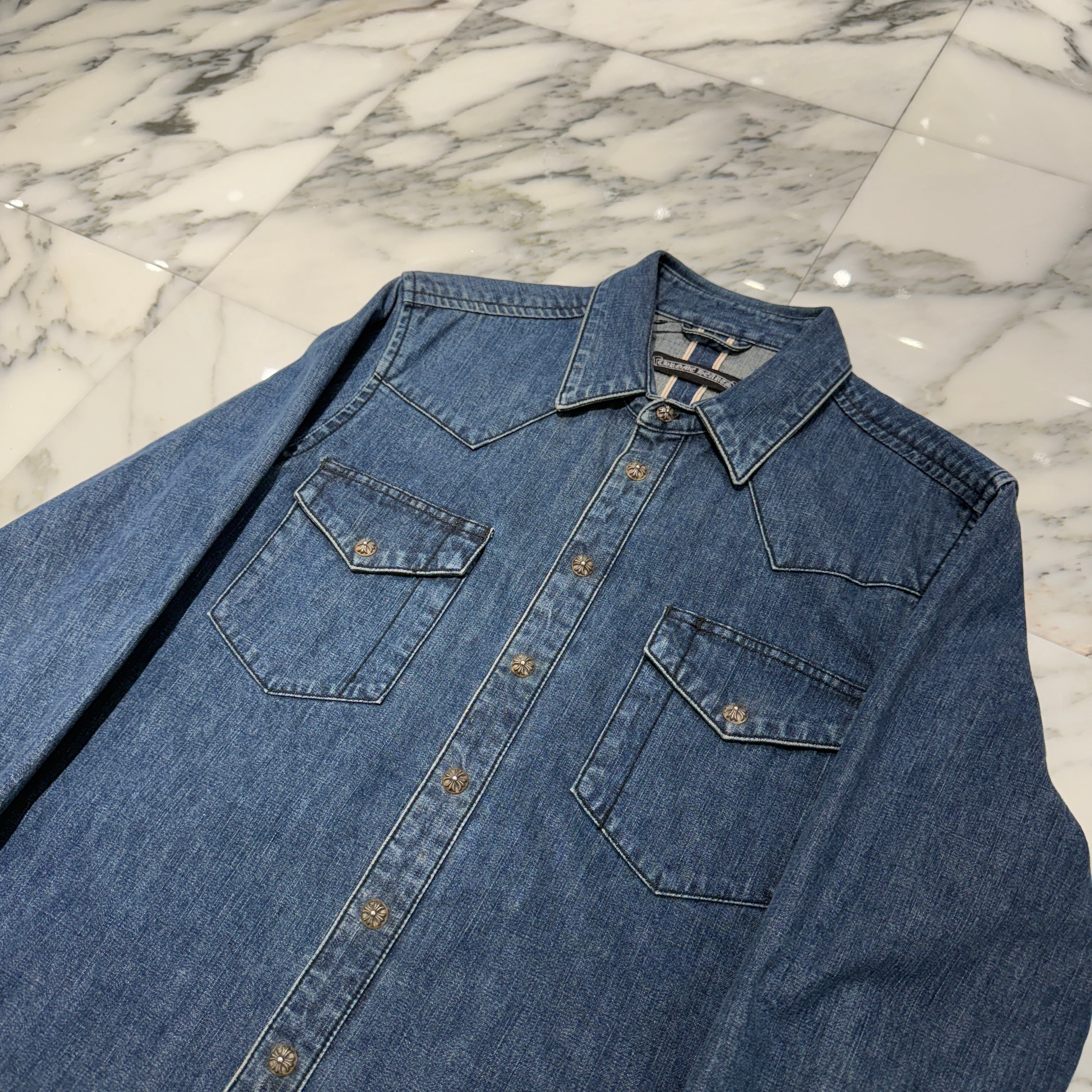 CHROME HEARTS Cross Ball Button Leather Cross Patch Denim Western