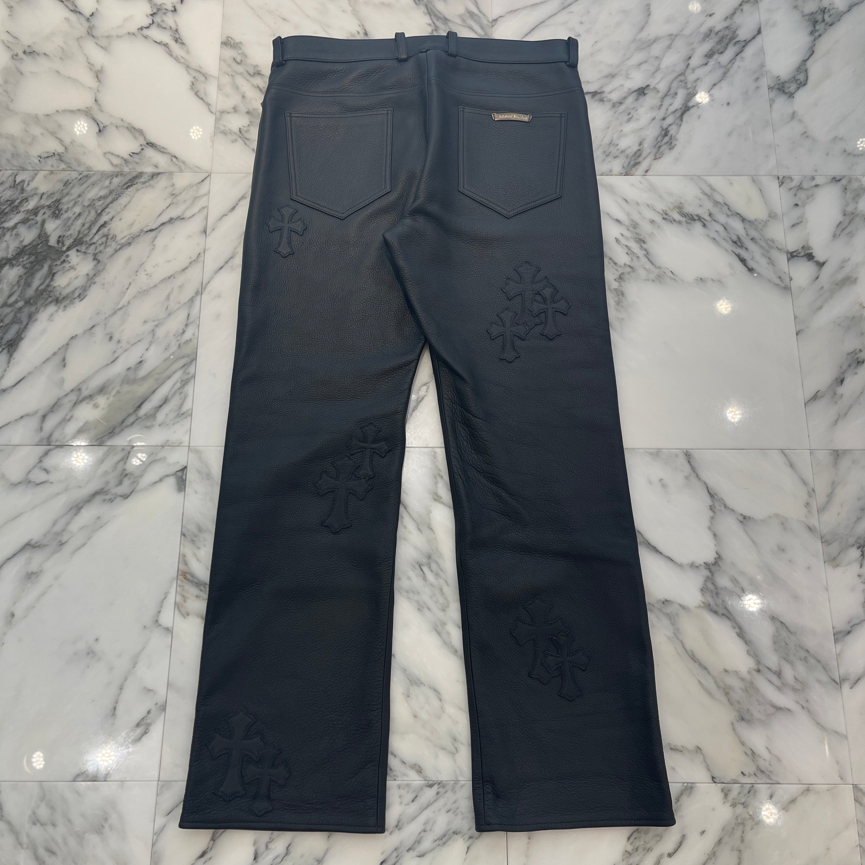 CHROME HEARTS Cross Patch Leather Long Pants Size 34 クロムハーツ クロスパッチ レザーロングパンツ サイズ34