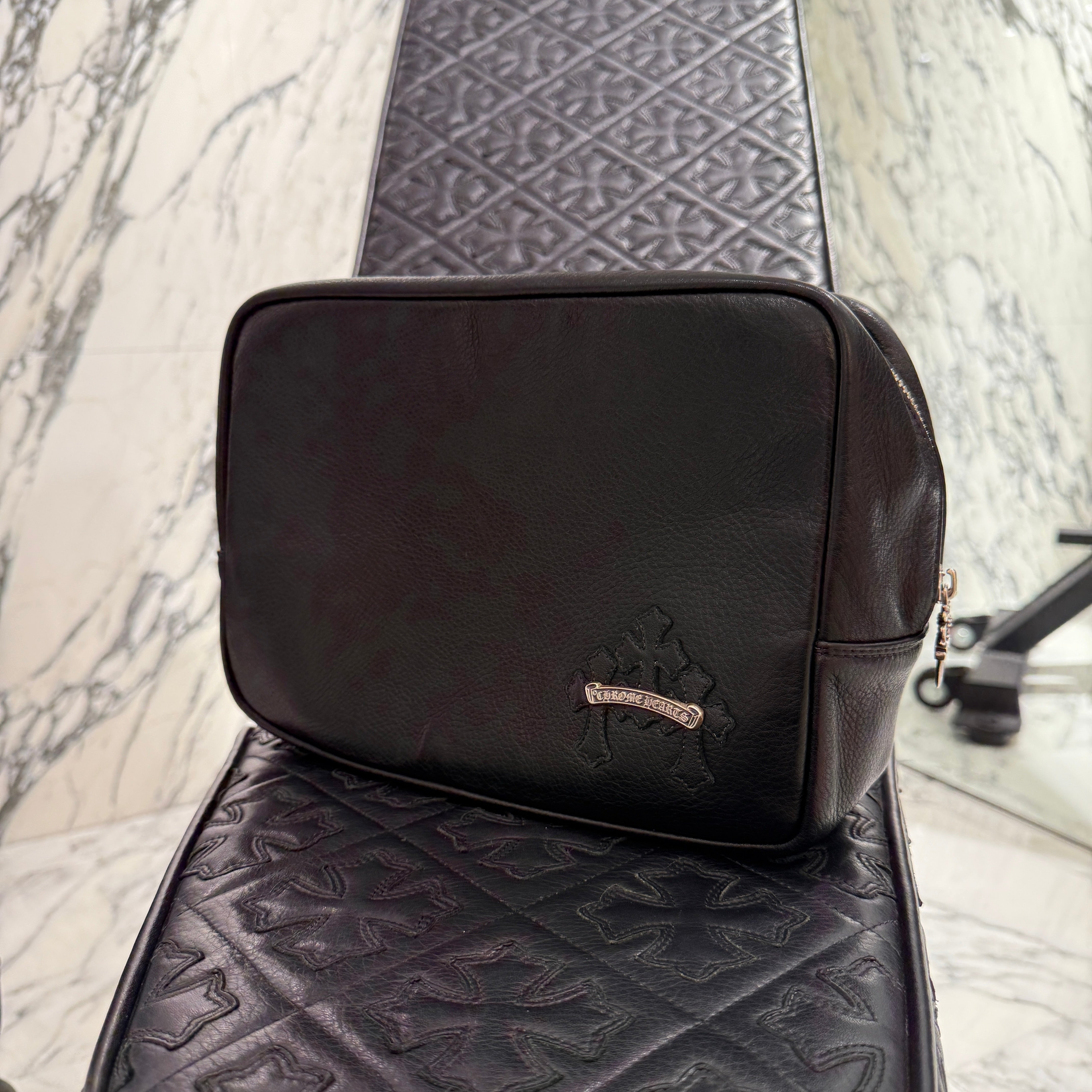 CHROME HEARTS Cemetery Cross Patch Leather Poach Bag クロムハーツ