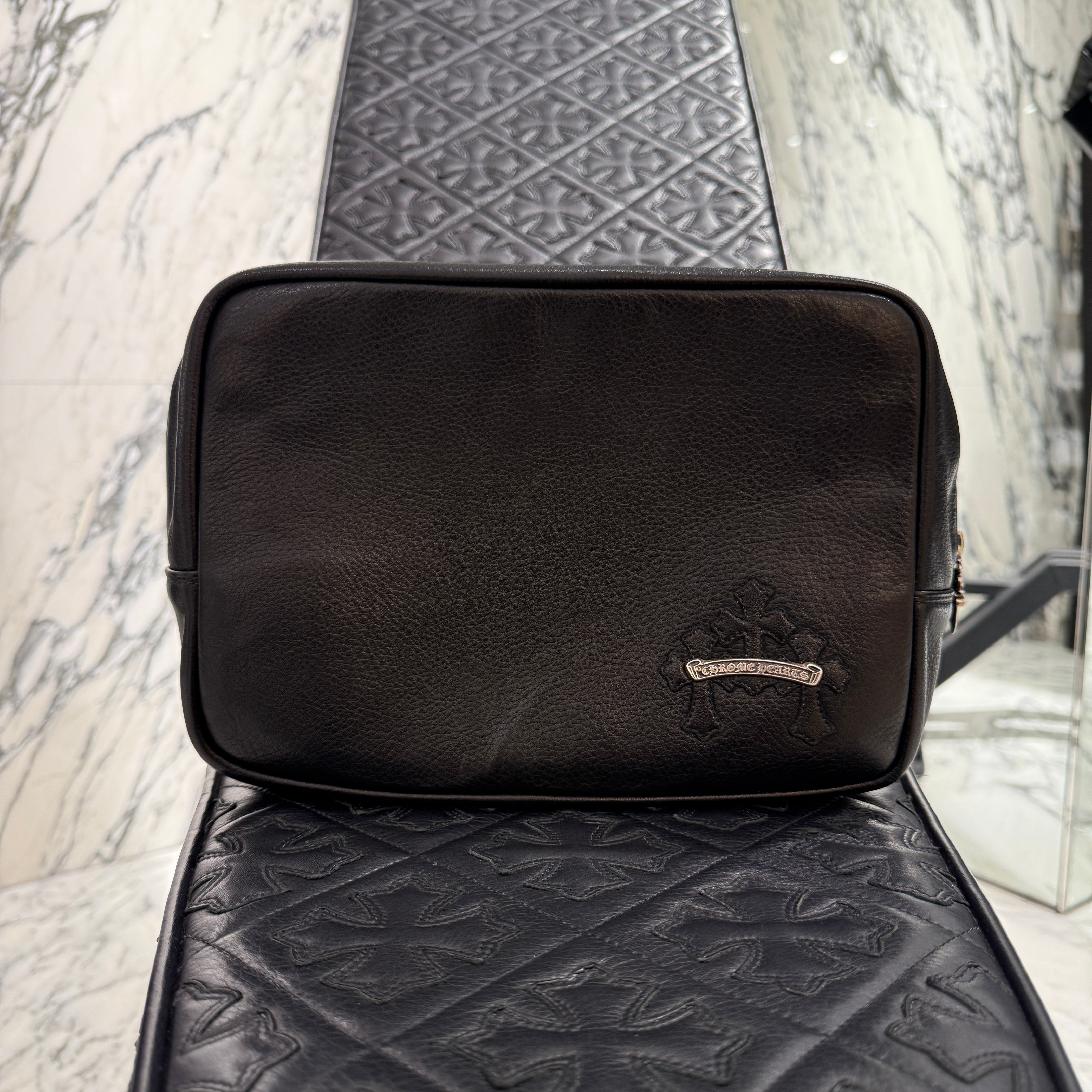 CHROME HEARTS Cemetery Cross Patch Leather Poach Bag クロムハーツ セメタリークロスパッチ レザーポーチバッグ