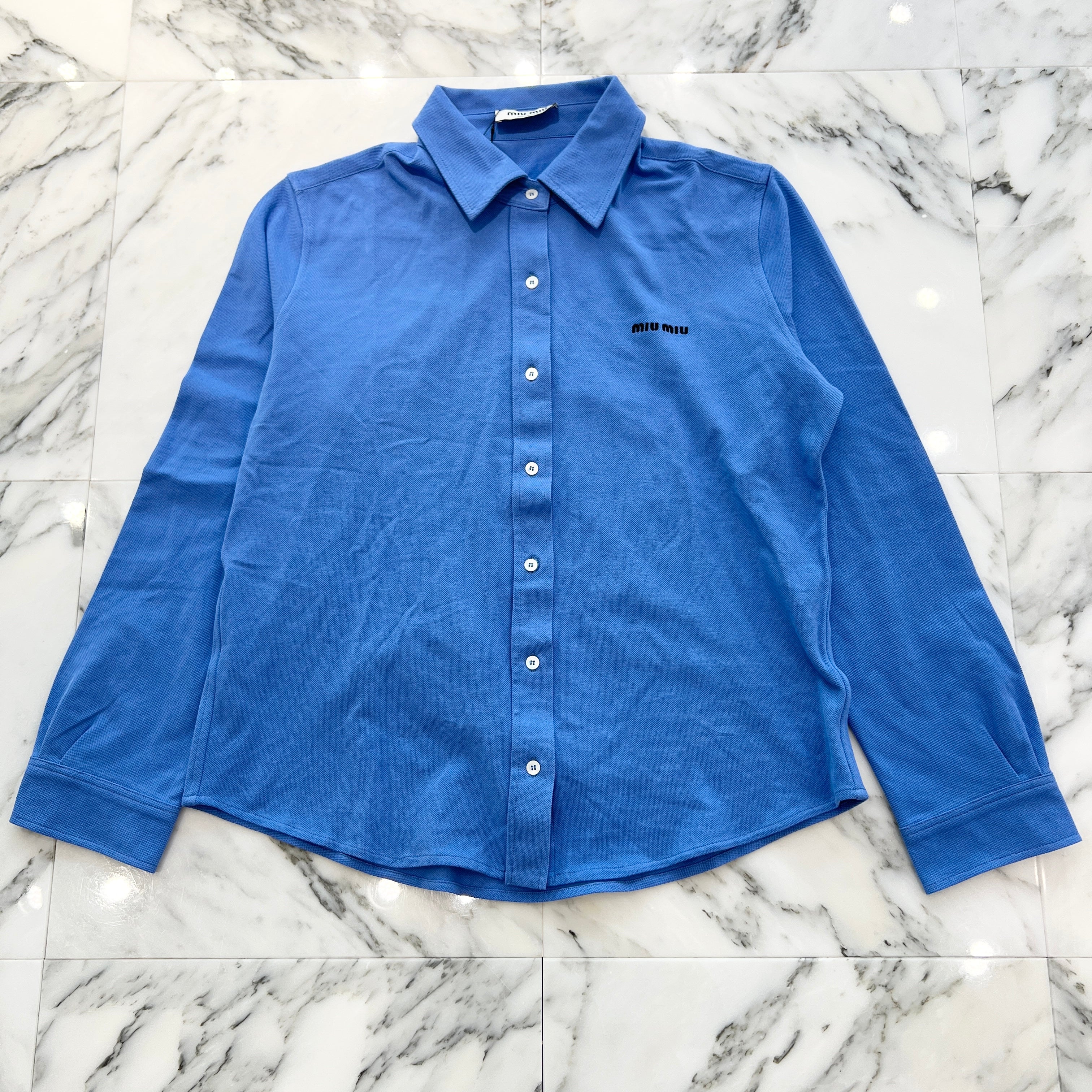 MIU MIU 2025AW Logo Embroidered Pique Polo Shirt MK1980 S0000 14RW Size 40 ミュウミュウ ロゴ刺繍 ピケ ポロシャツ サイズ40