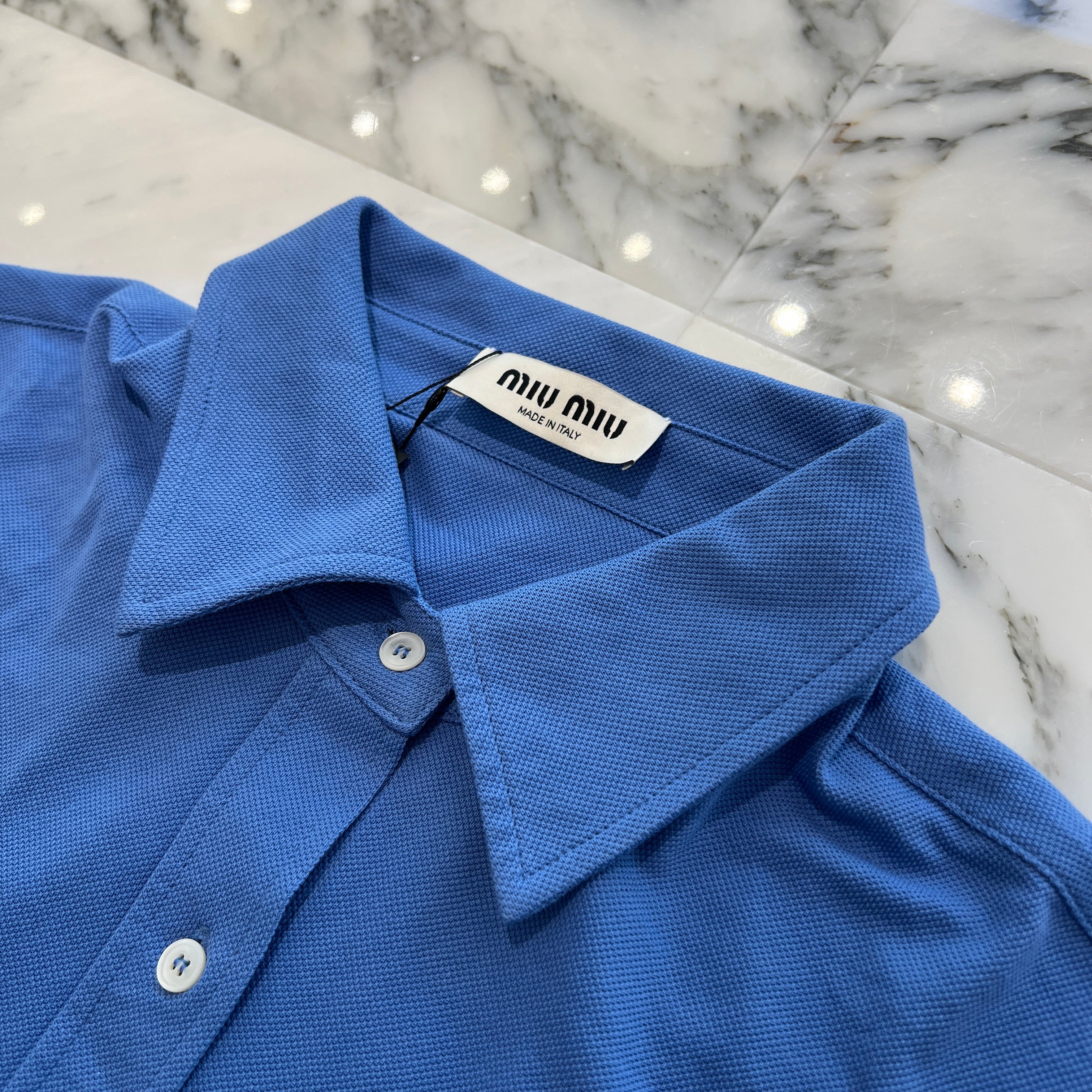 MIU MIU 2025AW Logo Embroidered Pique Polo Shirt MK1980 S0000 14RW Size 40 ミュウミュウ ロゴ刺繍 ピケ ポロシャツ サイズ40