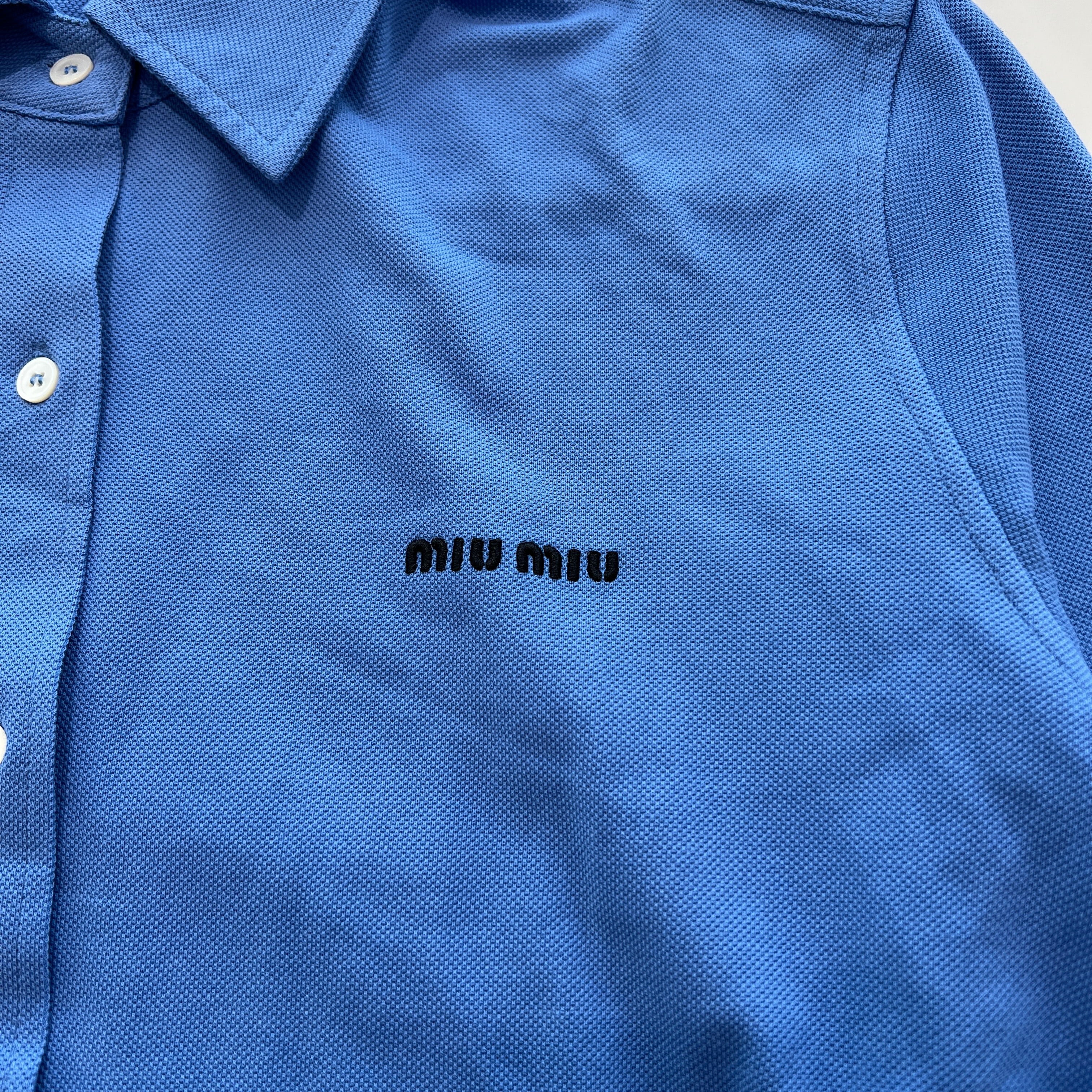 MIU MIU 2025AW Logo Embroidered Pique Polo Shirt MK1980 S0000 14RW Size 40 ミュウミュウ ロゴ刺繍 ピケ ポロシャツ サイズ40