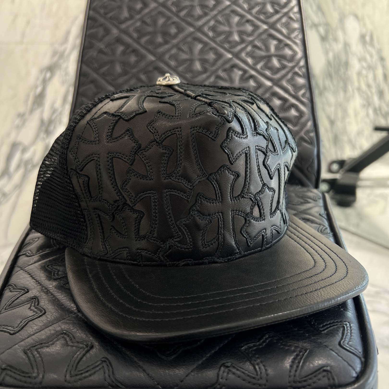 CHROME HEARTS Cemetary Cross Leather Patch Trucker Cap Size ONE