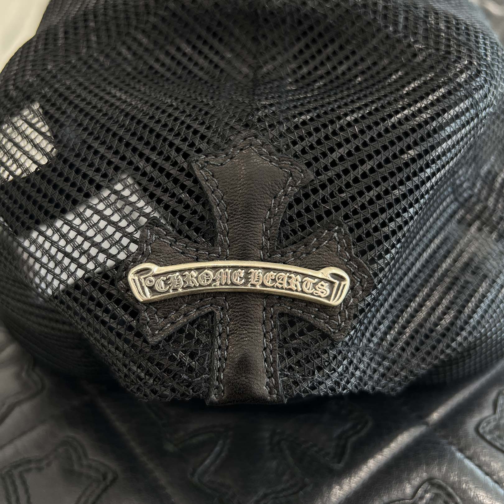 CHROME HEARTS Cemetary Cross Leather Patch Trucker Cap Size ONE