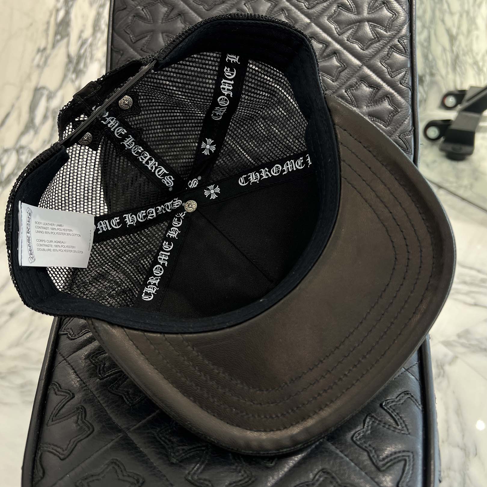 CHROME HEARTS Cemetary Cross Leather Patch Trucker Cap Size ONE