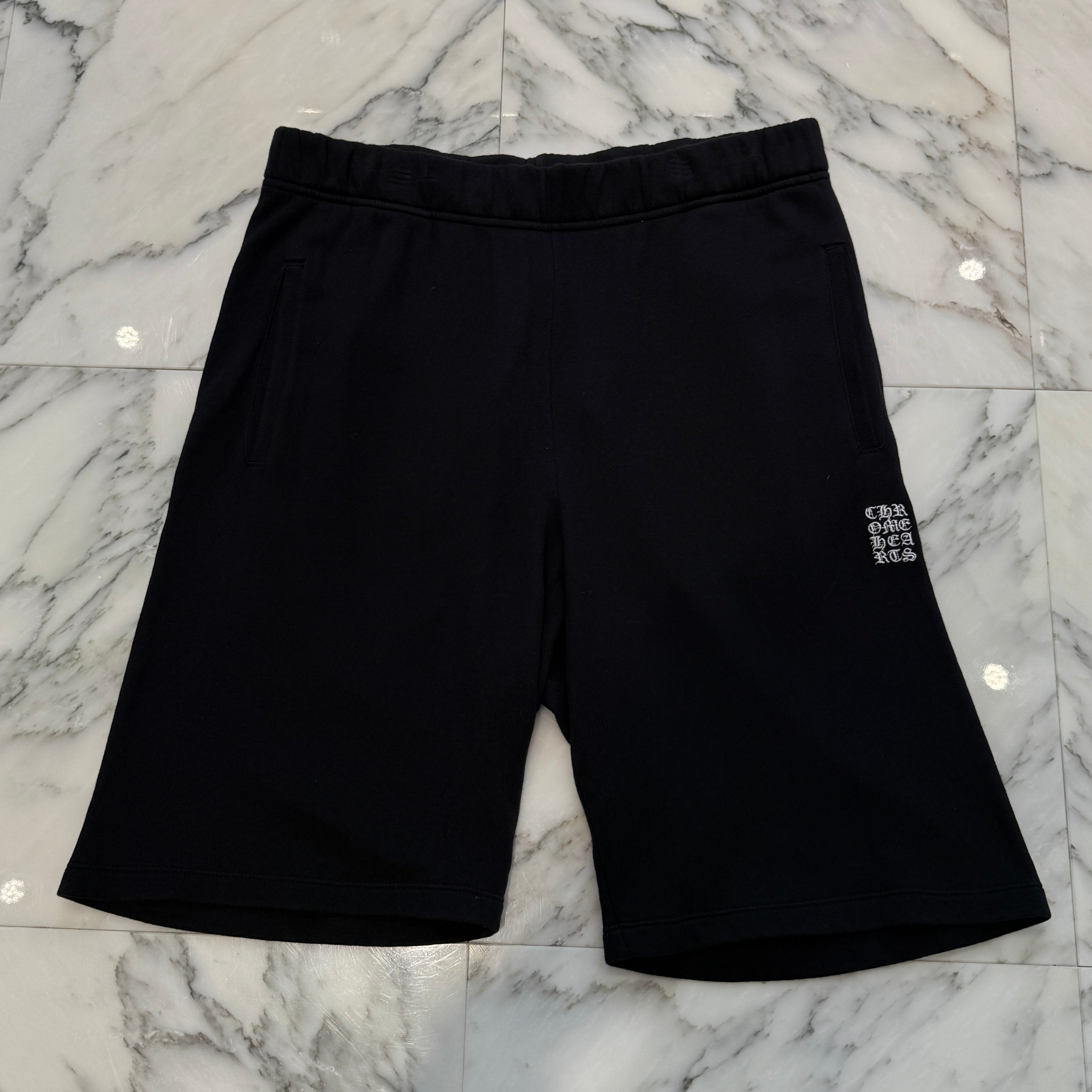 CHROME HEARTS Y NOT Vertical Logo Cross Embroidery Sweat Half Pants Size M クロムハ―ツ ワイノット ヴァーティカルロゴ クロス刺繡 スウェット ハーフパンツ サイズM