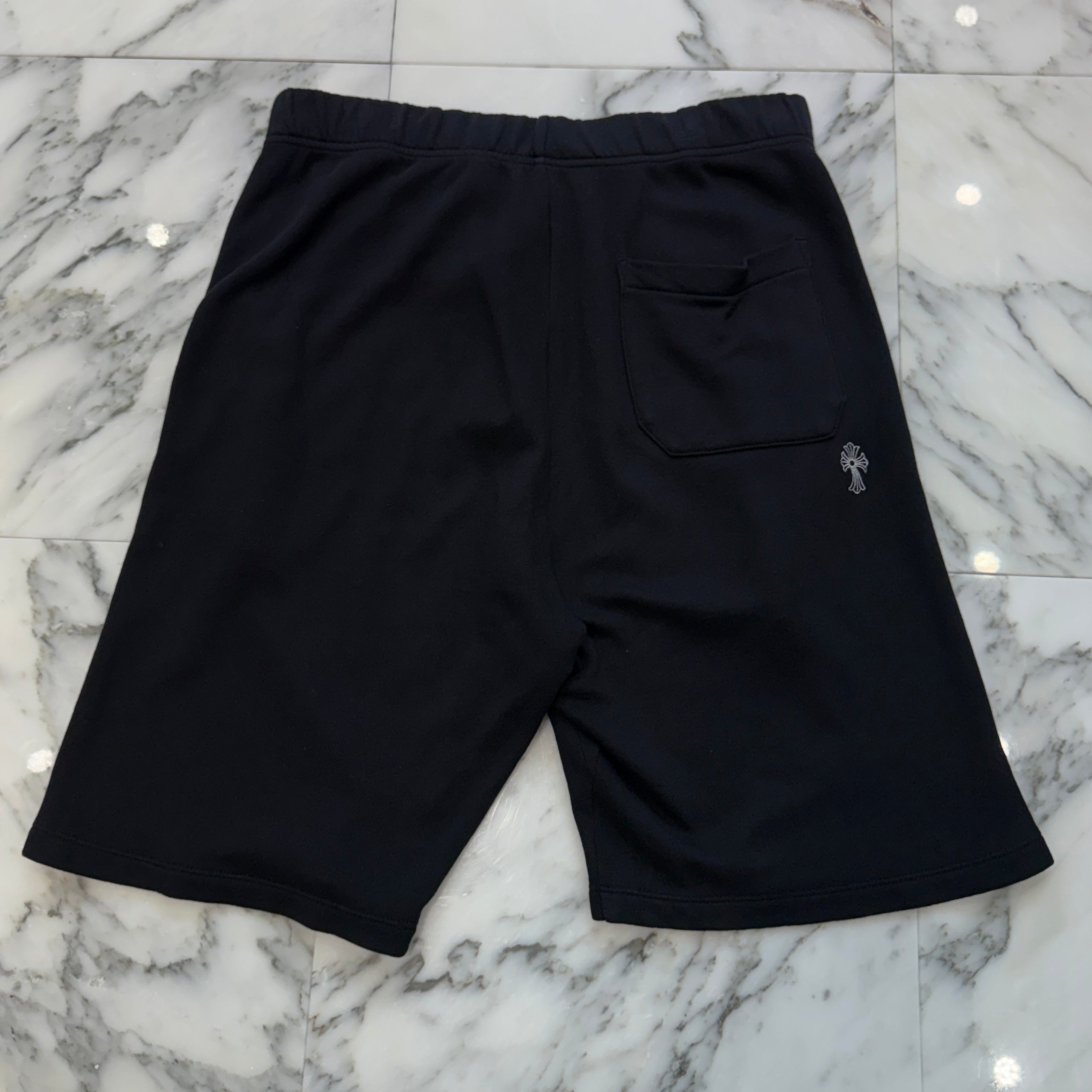 CHROME HEARTS Y NOT Vertical Logo Cross Embroidery Sweat Half Pants Size M クロムハ―ツ ワイノット ヴァーティカルロゴ クロス刺繡 スウェット ハーフパンツ サイズM