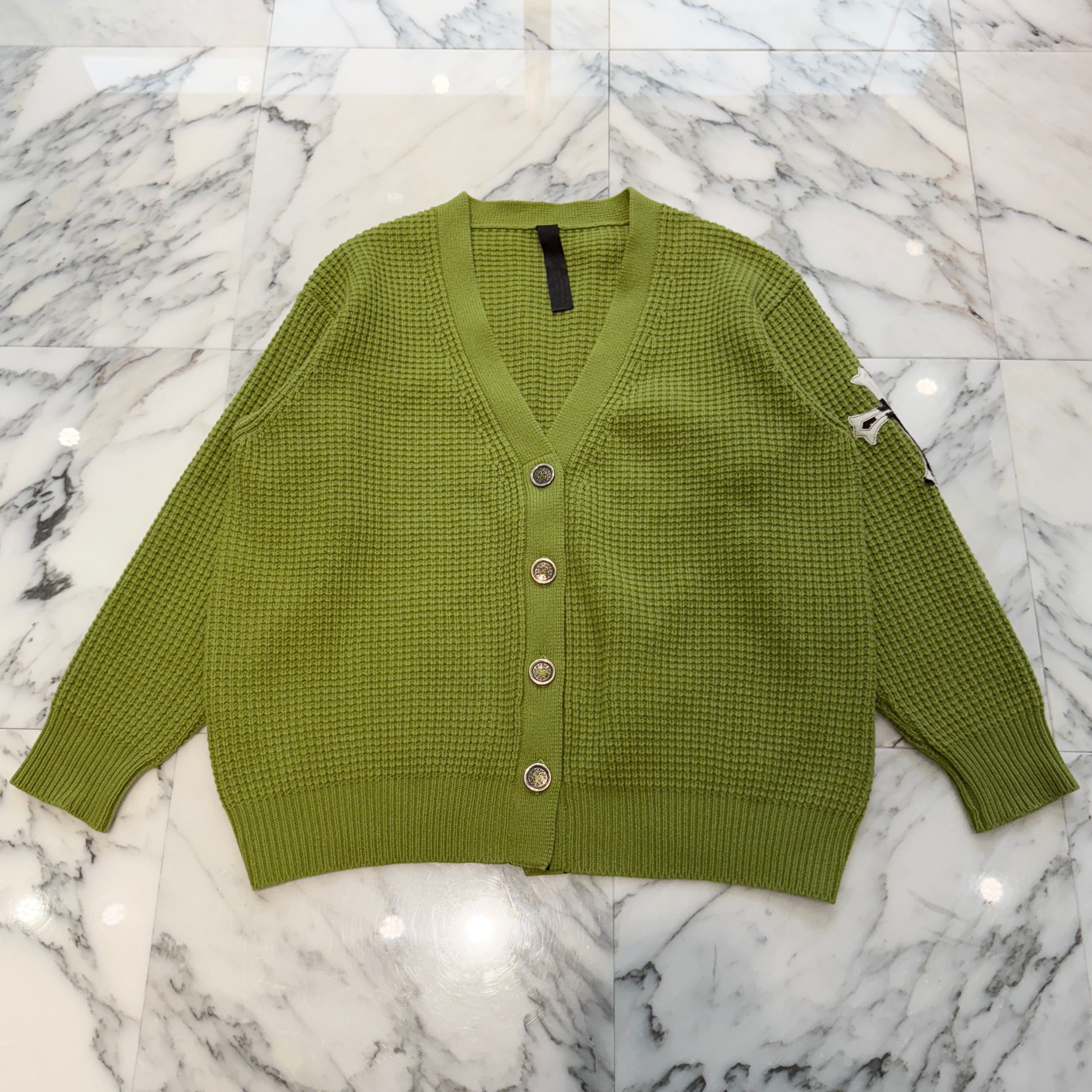 CHROME HEARTS YNOT Unborn Calf Cross Patch Cashmere Knit Cardigan Size M クロムハーツ ワイノット ハラコクロスパッチ カシミヤ ニットカーディガン サイズM