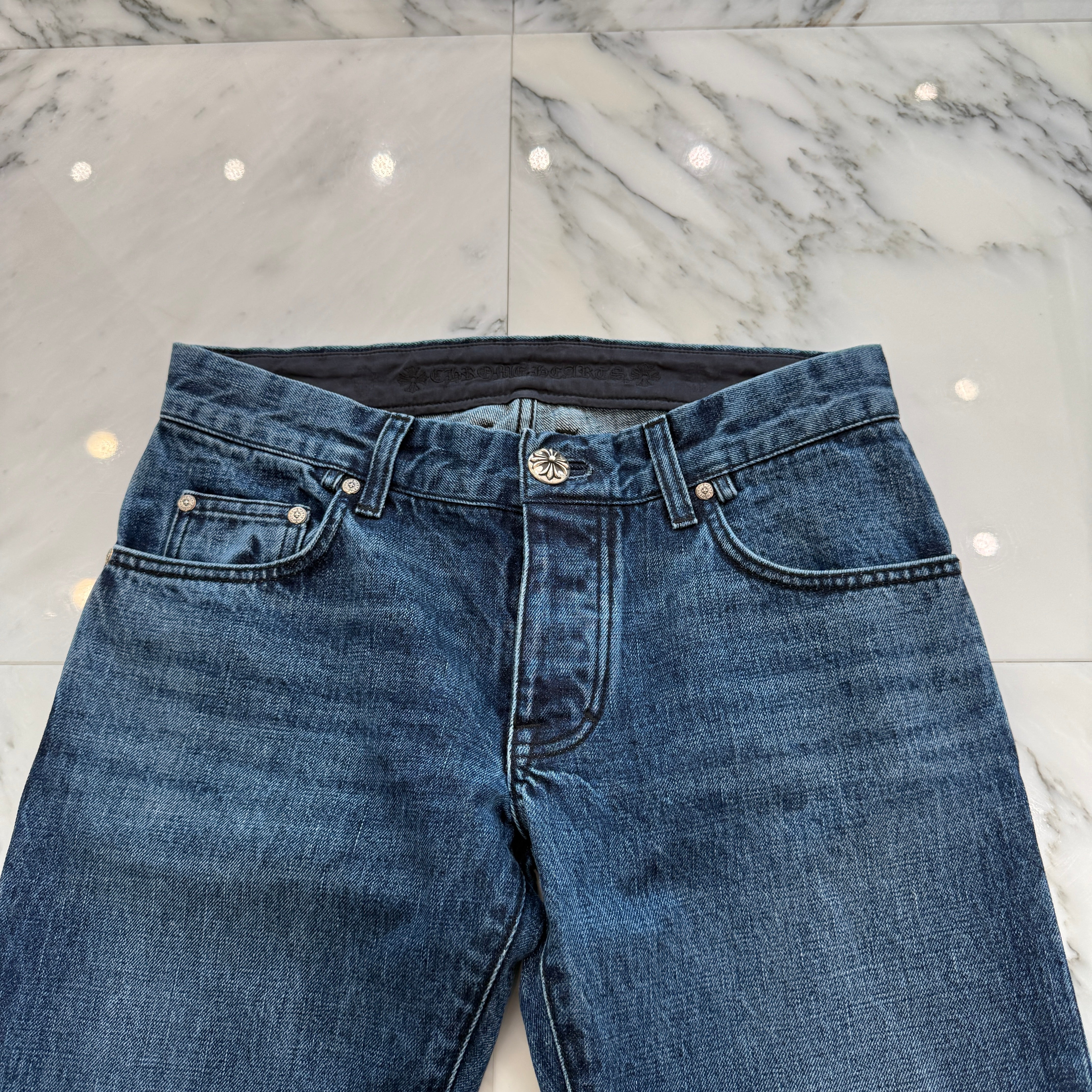 CHROME HEARTS Cross Ball Button Wide Flare Denim Pants Size 31 クロムハーツ クロスボールボタン ワイドフレア デニムパンツ サイズ31