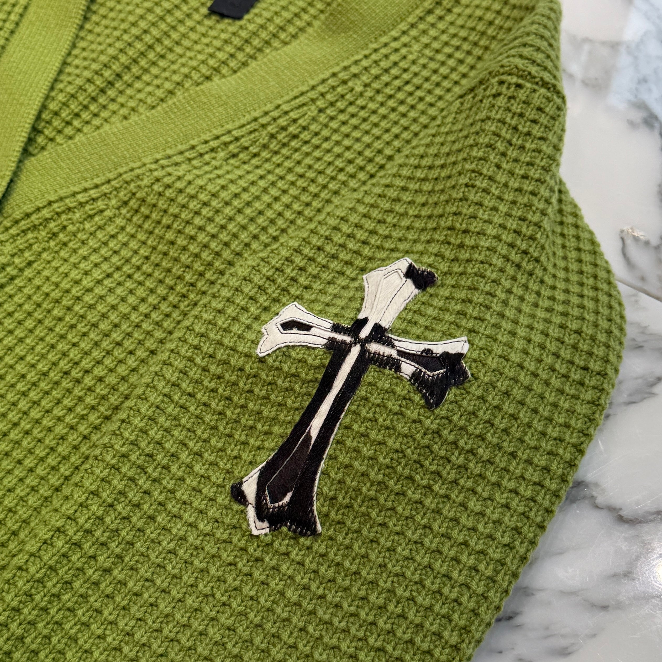 CHROME HEARTS YNOT Unborn Calf Cross Patch Cashmere Knit Cardigan Size M クロムハーツ ワイノット ハラコクロスパッチ カシミヤ ニットカーディガン サイズM