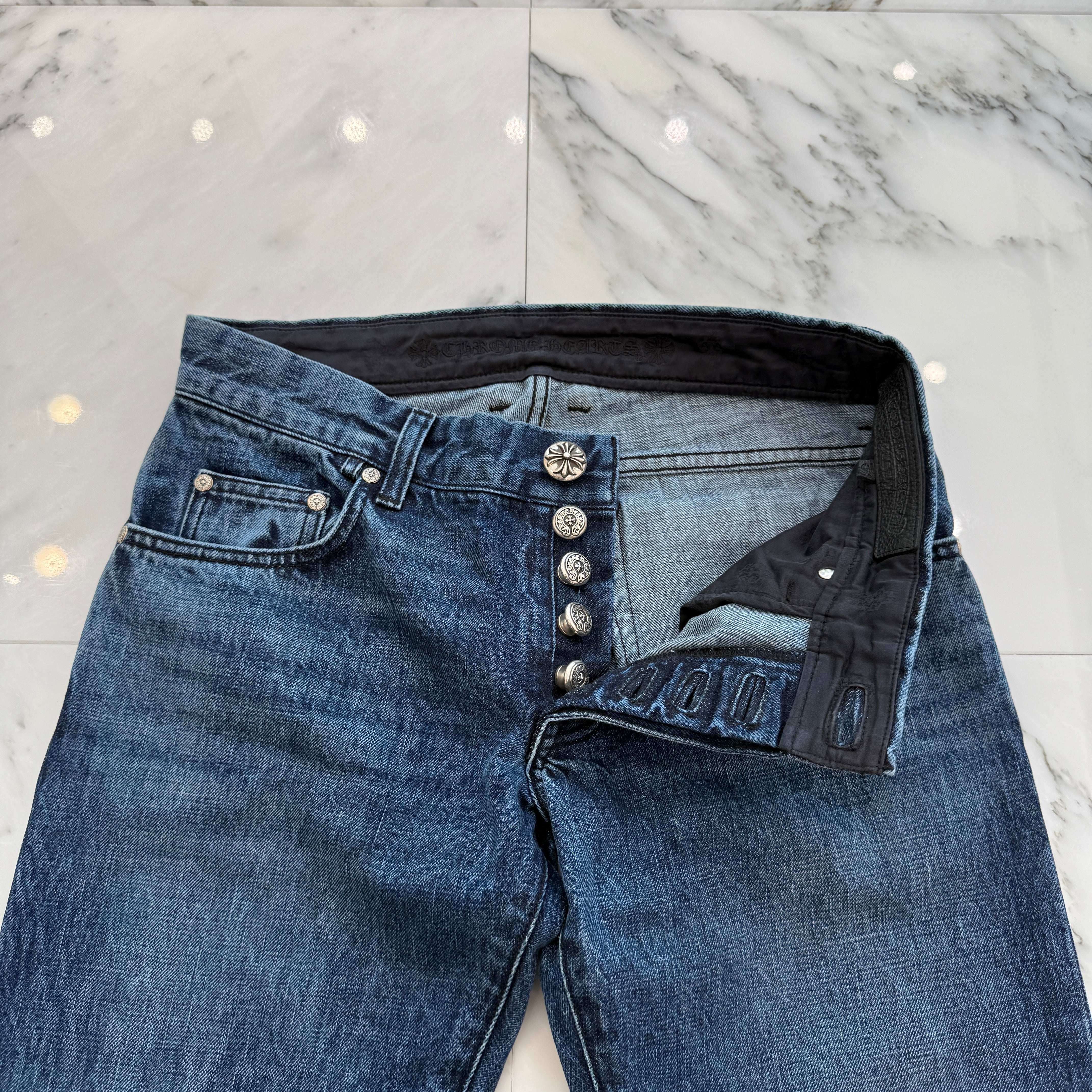 CHROME HEARTS Cross Ball Button Wide Flare Denim Pants Size 31 クロムハーツ クロスボールボタン ワイドフレア デニムパンツ サイズ31