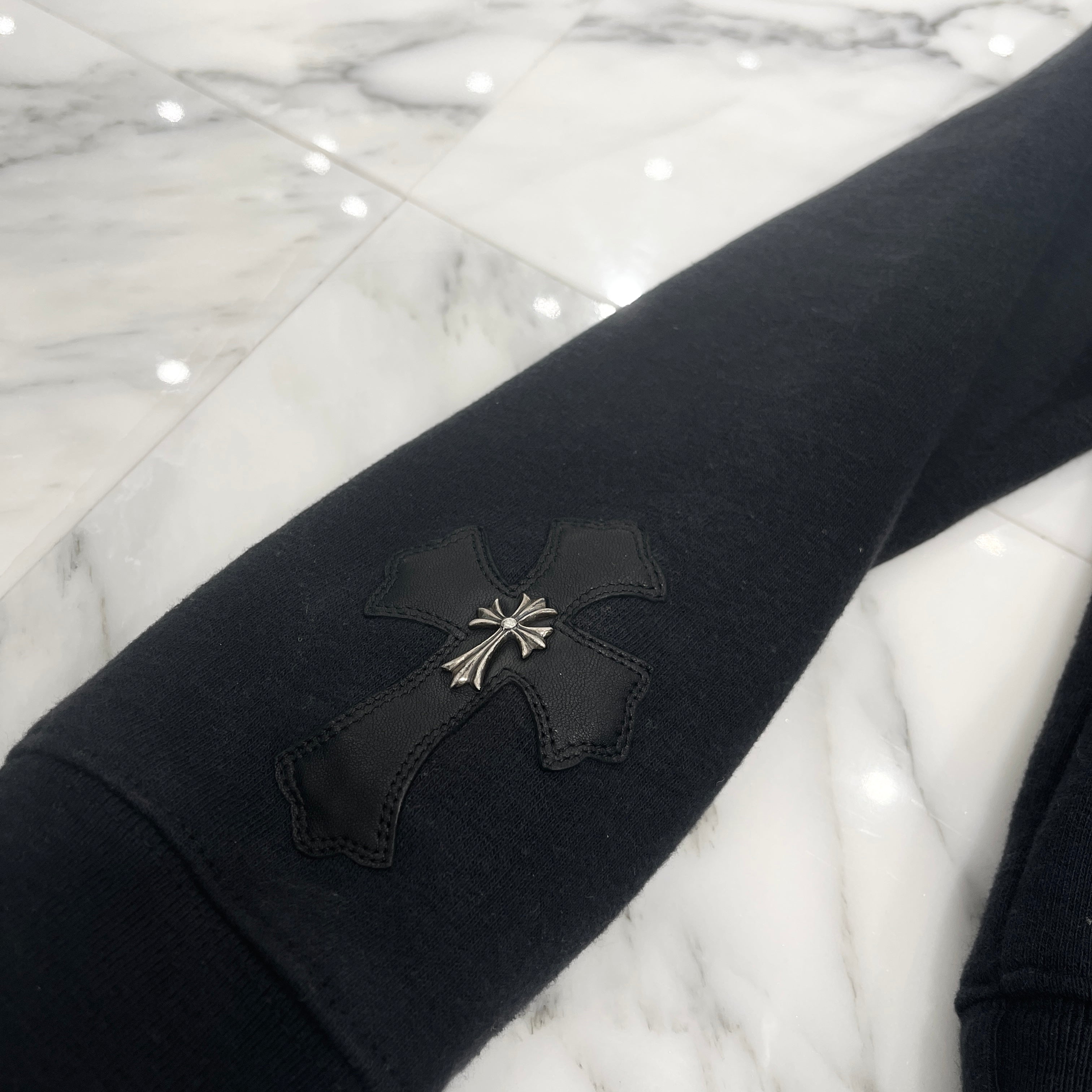 CHROME HEARTS Silver Cross Leather Patch Zip Up Hoodie Size M クロムハーツ シルバークロス レザーパッチ ジップアップフーディー サイズM