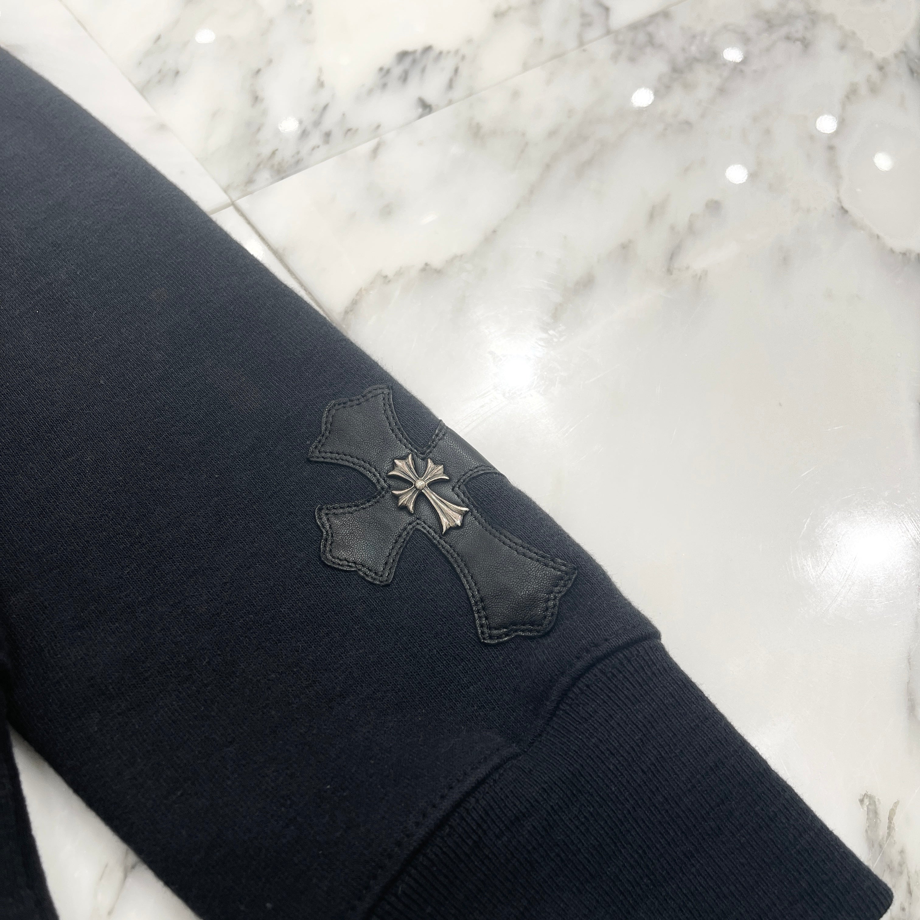 CHROME HEARTS Silver Cross Leather Patch Zip Up Hoodie Size M クロムハーツ シルバークロス レザーパッチ ジップアップフーディー サイズM