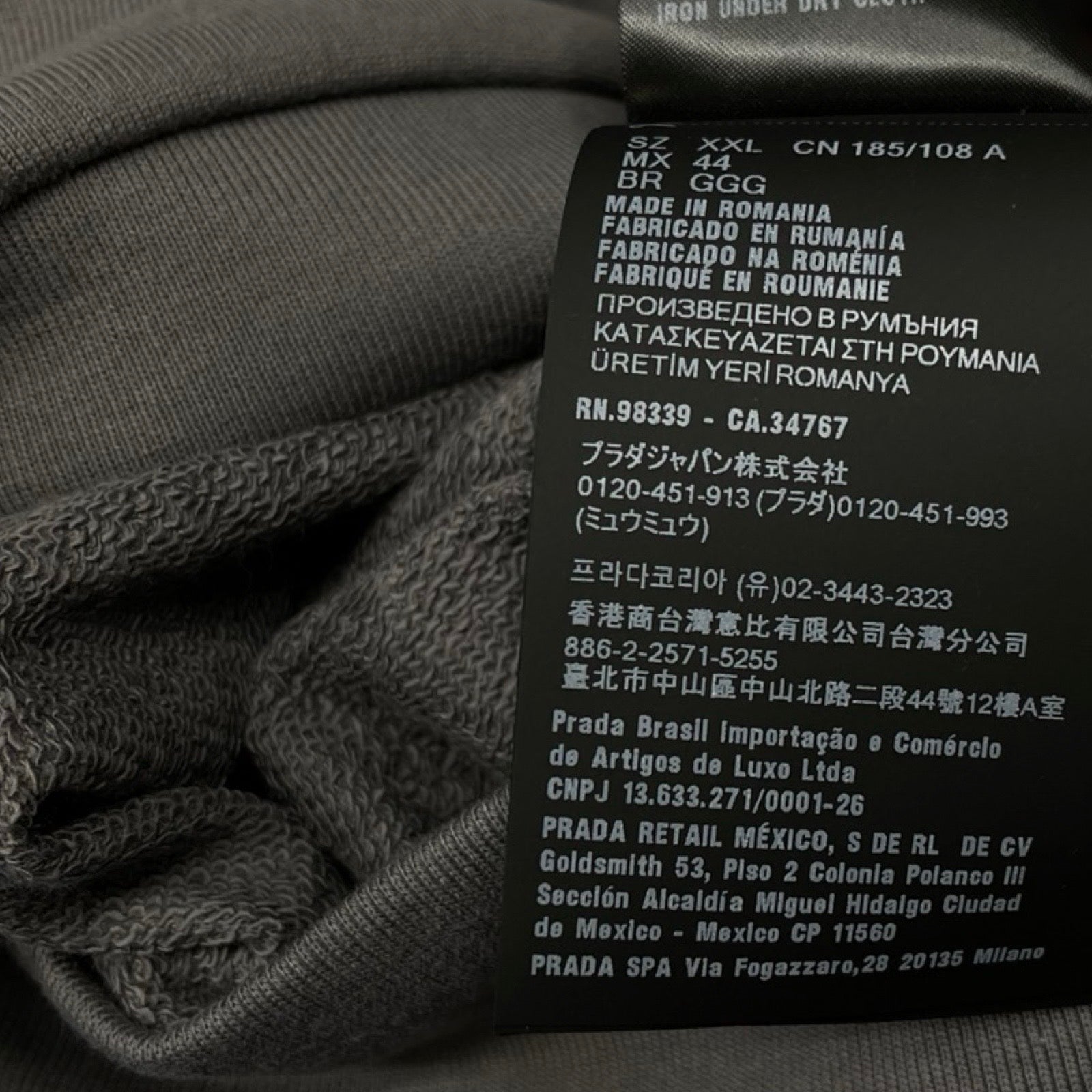 PRADA Cotton Logo Hoodie UJL20A R232 1U77 Size XXL