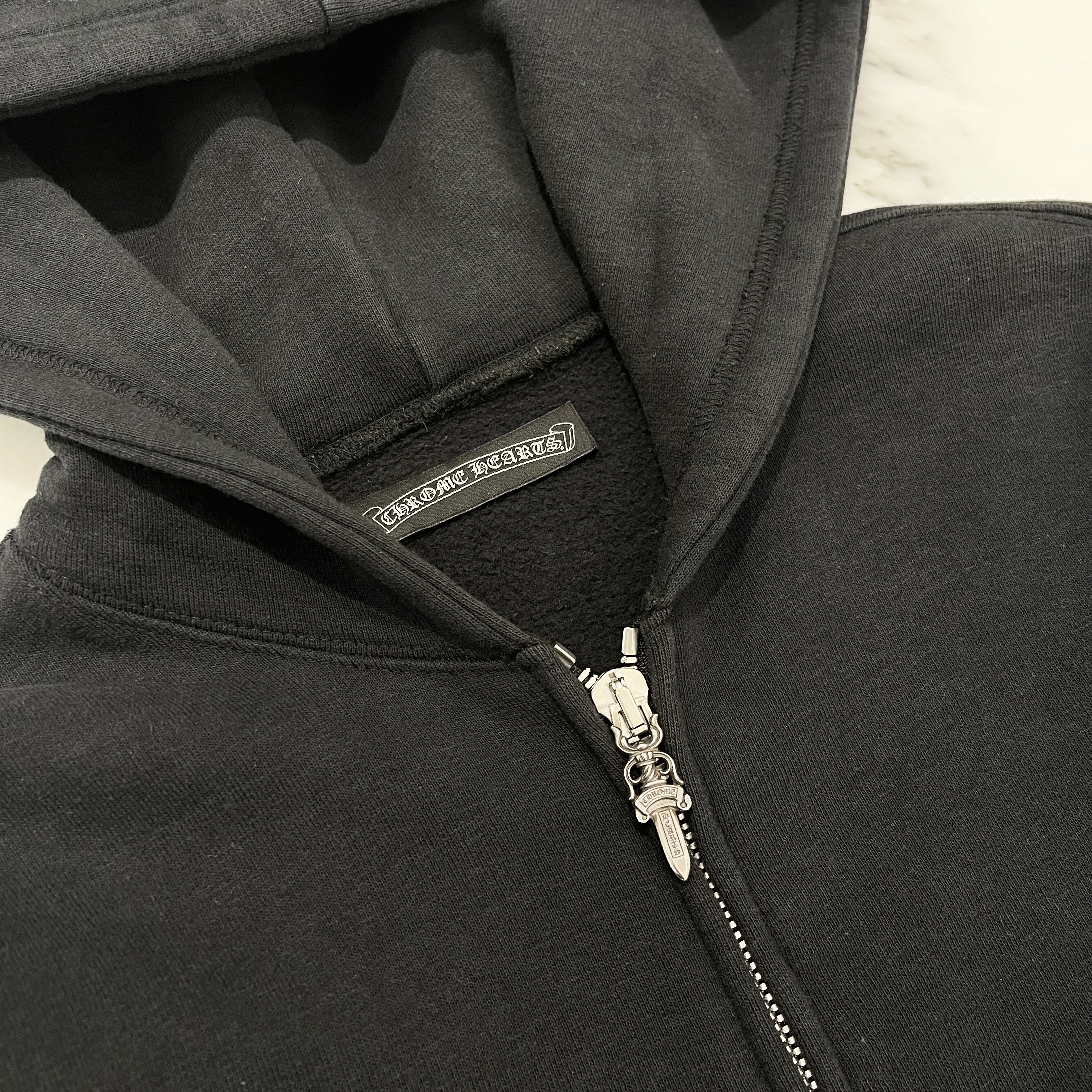 CHROME HEARTS Silver Cross Leather Patch Zip Up Hoodie Size M クロムハーツ シルバークロス レザーパッチ ジップアップフーディー サイズM