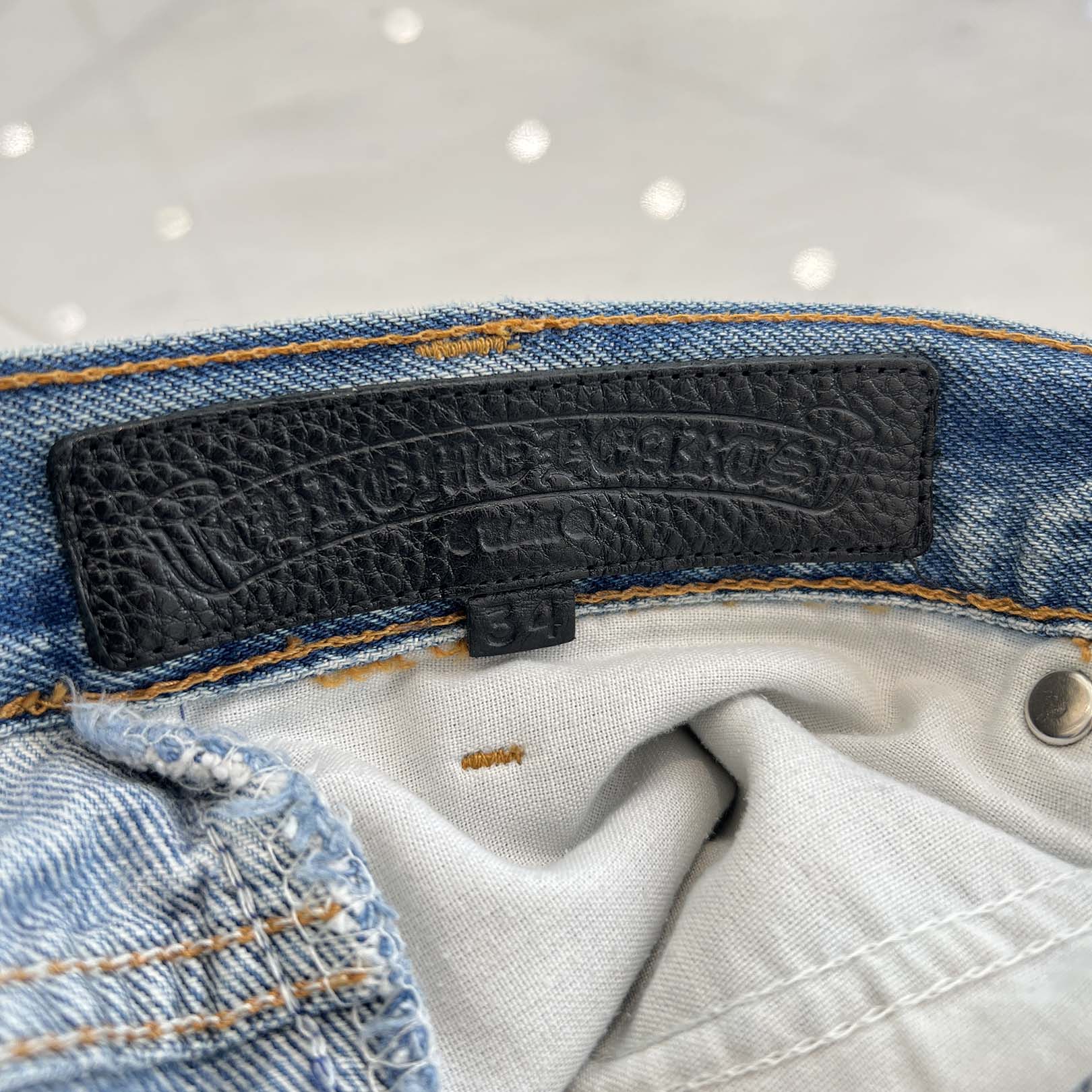 CHROME HEARTS × Levi's 505 VNTG Cemetery Leather Cross Patch Denim Pants Size 34 クロムハーツ × リーバイス 505 ヴィンテージ セメタリーレザークロスパッチ デニムパンツ サイズ34