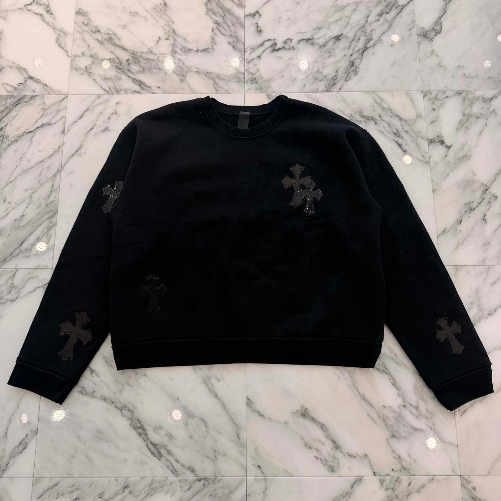 CHROME HEARTS Y NOT Multi Leather Cross Patch Sweatshirt Size L クロムハーツ ワイノット マルチレザークロスパッチ スウェットシャツ サイズL