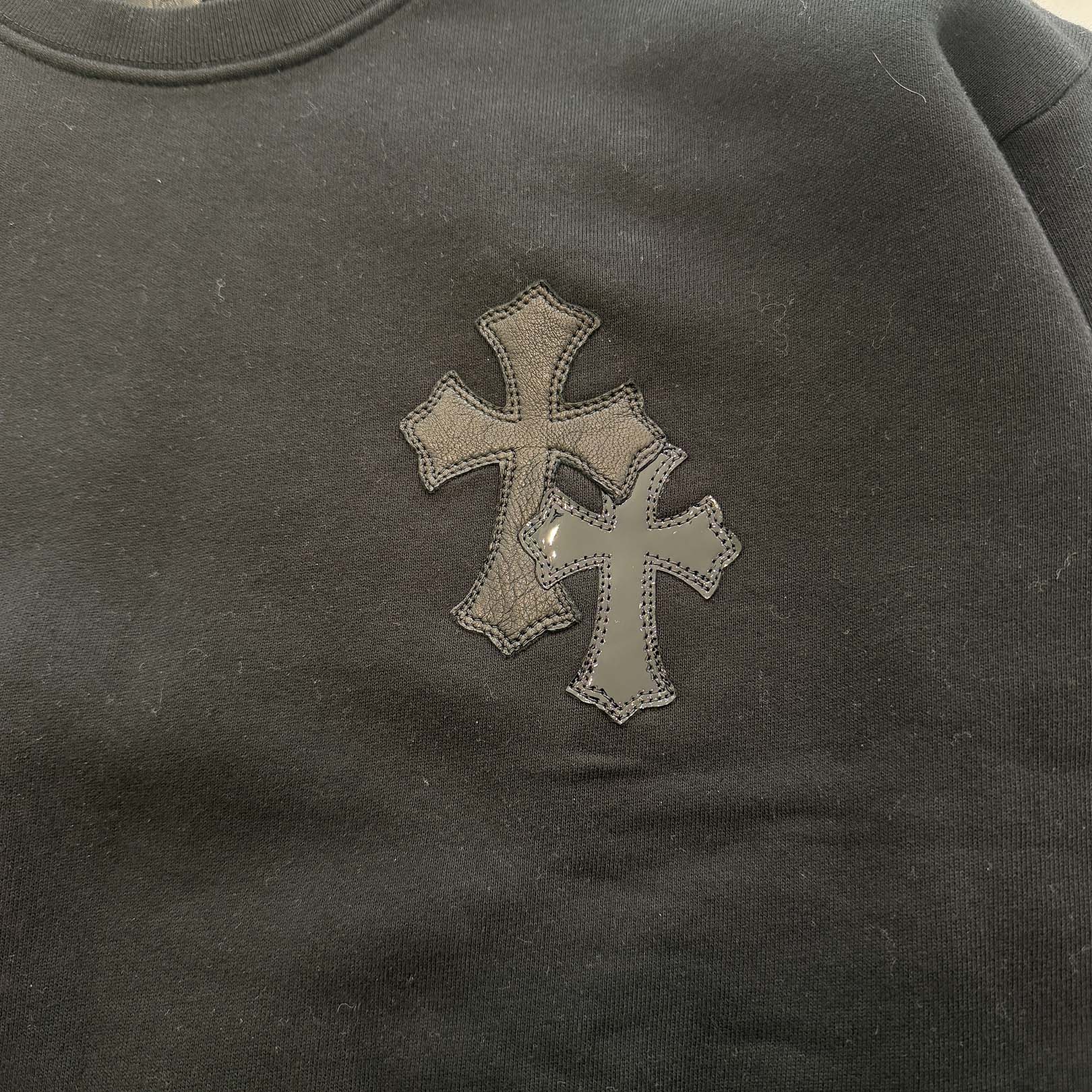 CHROME HEARTS Y NOT Multi Leather Cross Patch Sweatshirt Size L クロムハーツ ワイノット マルチレザークロスパッチ スウェットシャツ サイズL